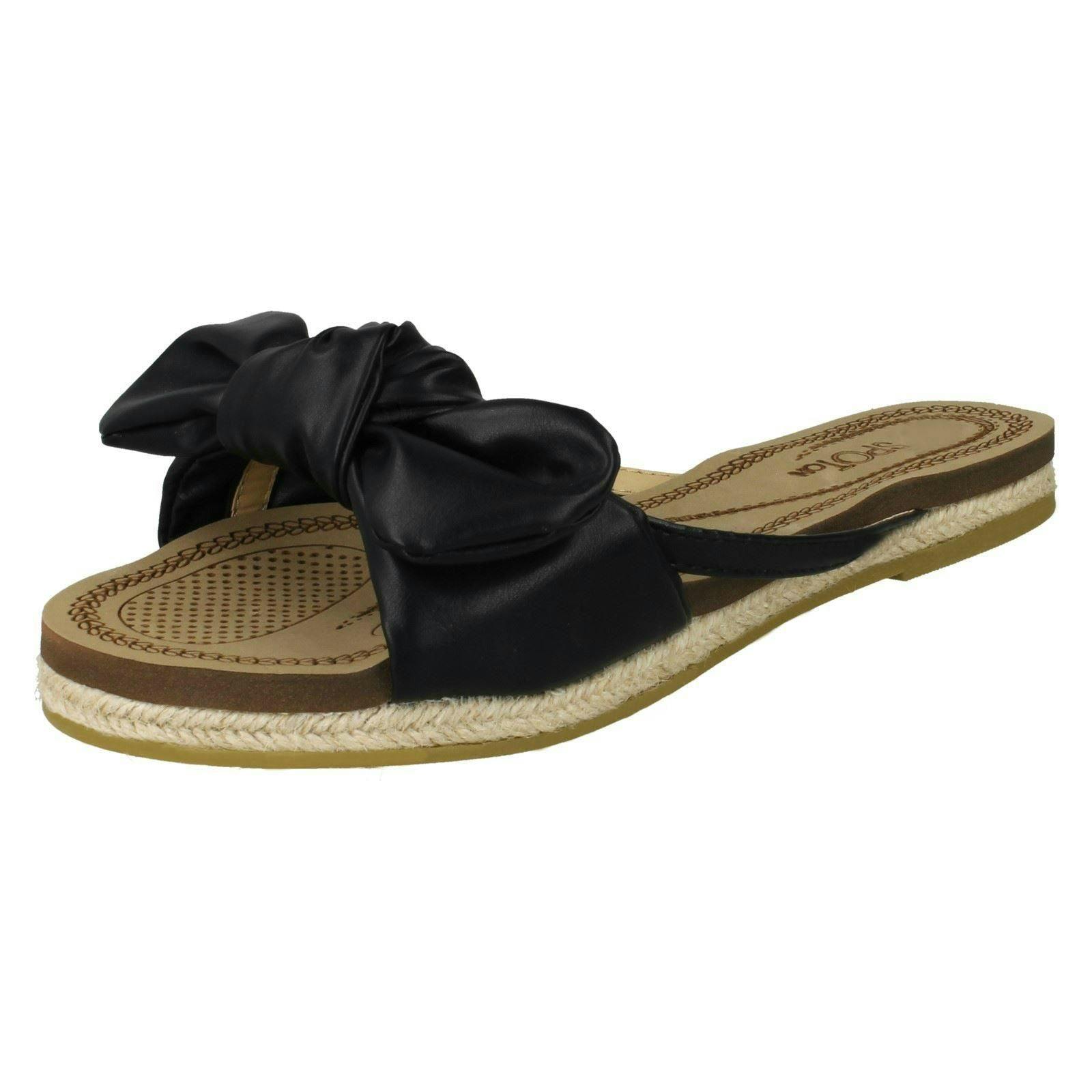 Savannah Women's Black Flat Rope Edged Mules - Uk 8