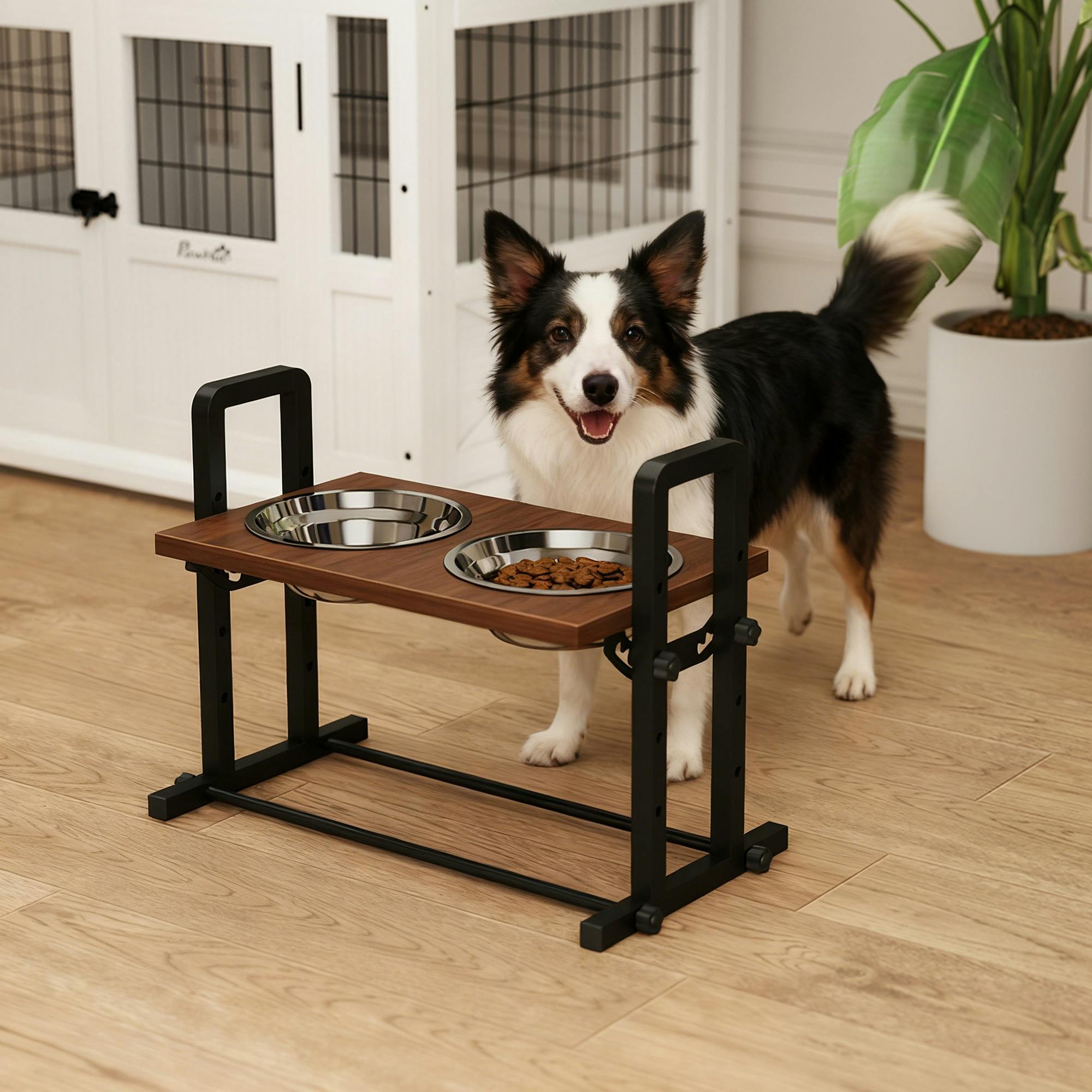 PAWHUT Raised Dog Bowls with 4 Heights Adjustable & 3 Adjustable Angles in Brown - Image 3