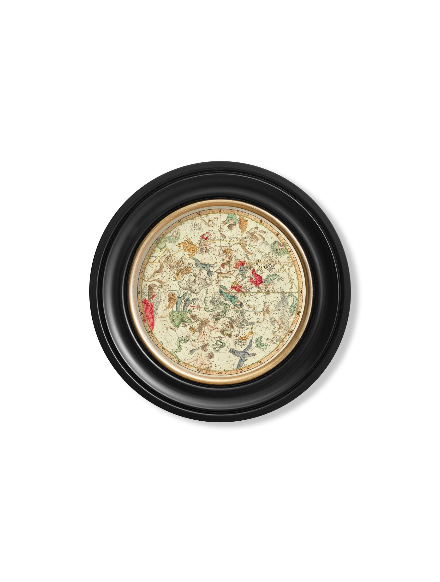 Rackhams Black C.1820 Map Of Constellations - Round Frame - 44 X 44Cm - Southern Hemisphere