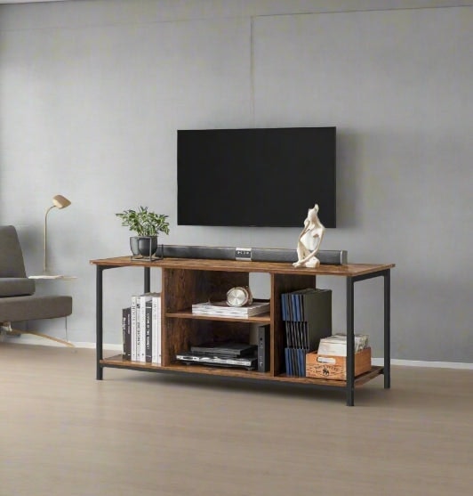Modcraft Brown/Black Rustic Tv Stand For Tvs Up To 60 Inches – Industrial Entertainment Unit With Open Shelves, 120 X 40 X 50 Cm