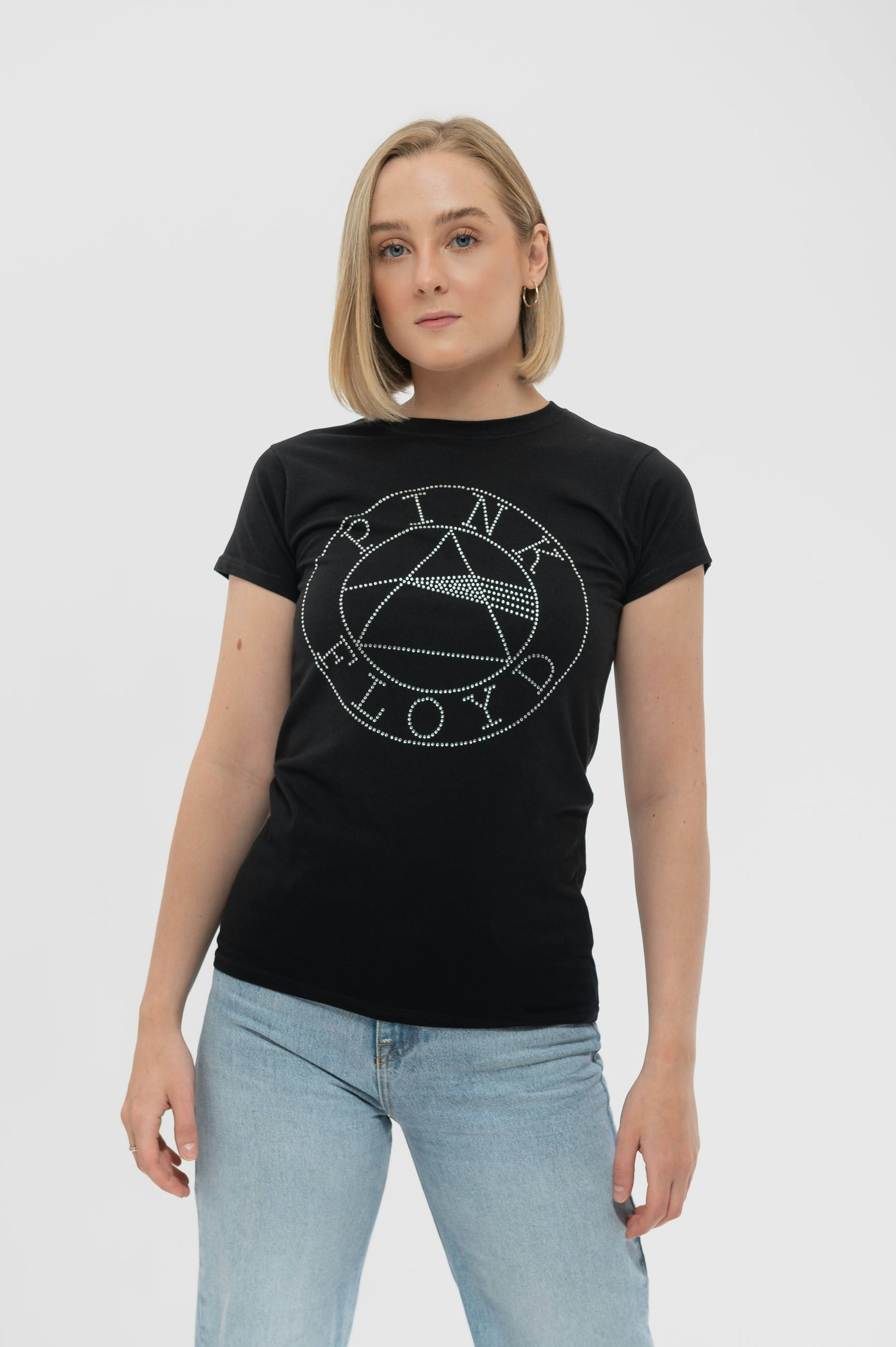Paradiso Clothing Women's Pink/Dark Floyd Side Of The Moon Diamante Circle Skinny T Shirt - Xxl