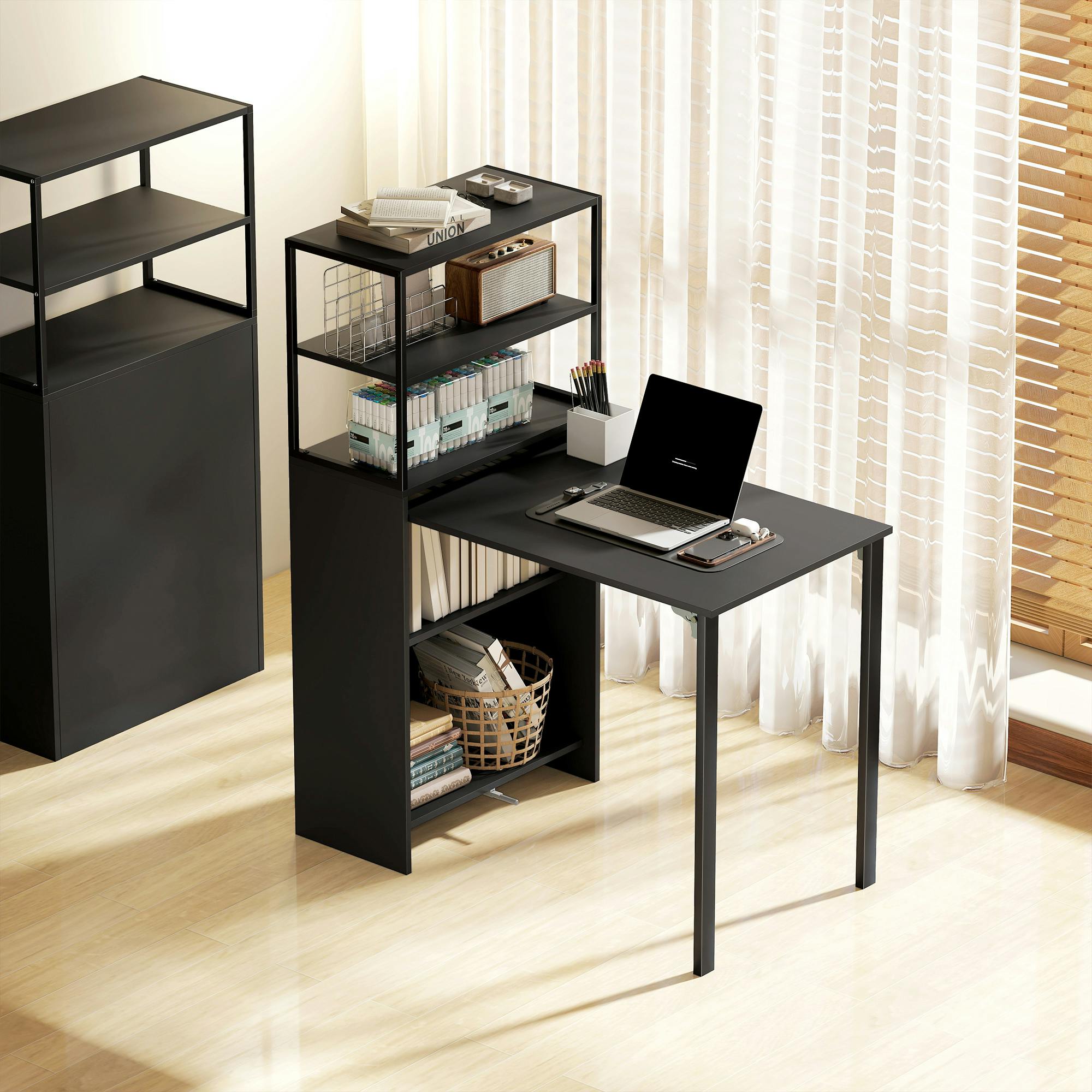 Rackhams Black Foldable Computer Desk, Home Office Desk For Small Spaces - 60 - Particleboard, Steel