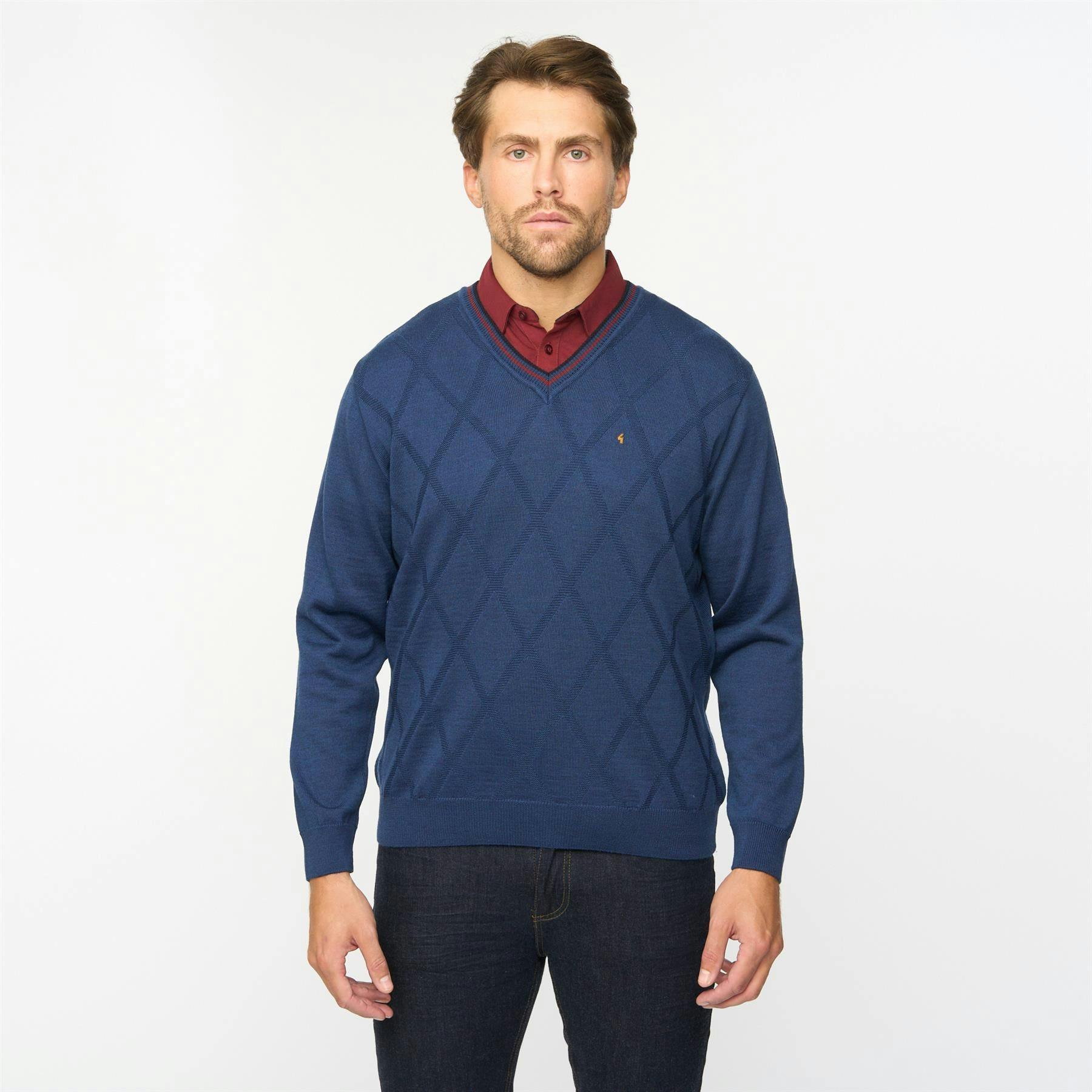 Gabicci G55m04 Fancy Vee Neck Sweater Classic Atlantic - S