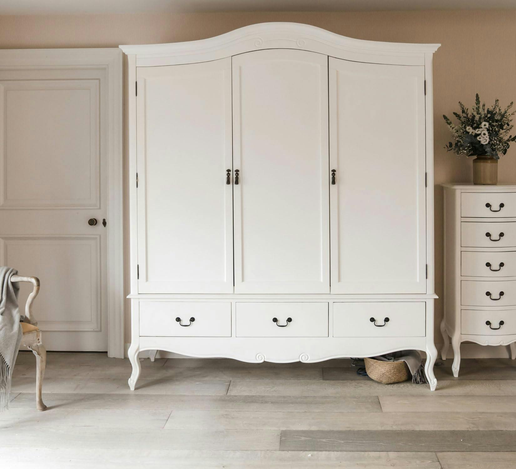 Statement Furniture White Juliette Triple Wardrobe. French Style 3 Door Bedroom Storage
