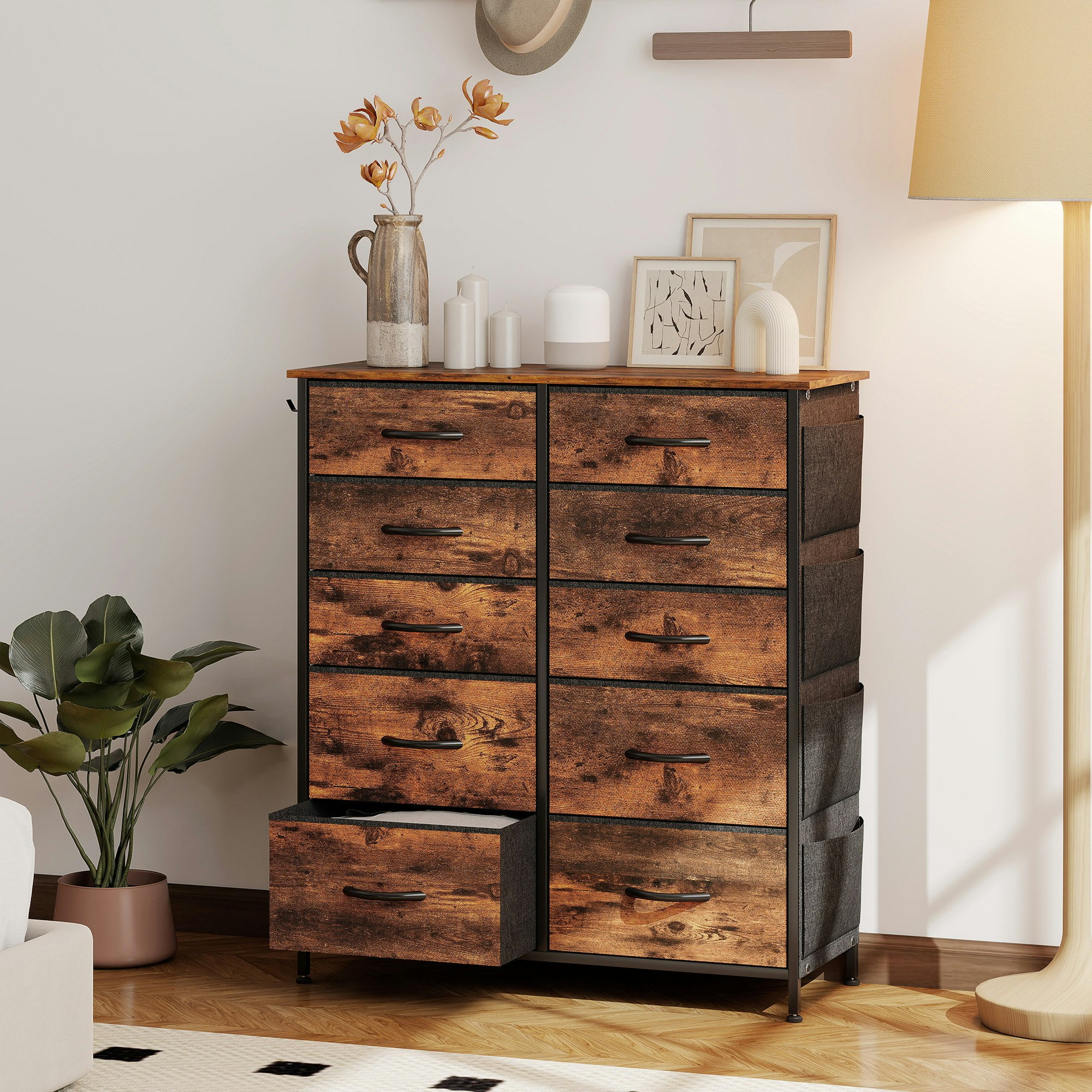 Homcom Beige/Brown Fabric Chest Of Drawers, 4 Drawer Dresser For Bedroom, - Rustic - 10 Fabric Drawers