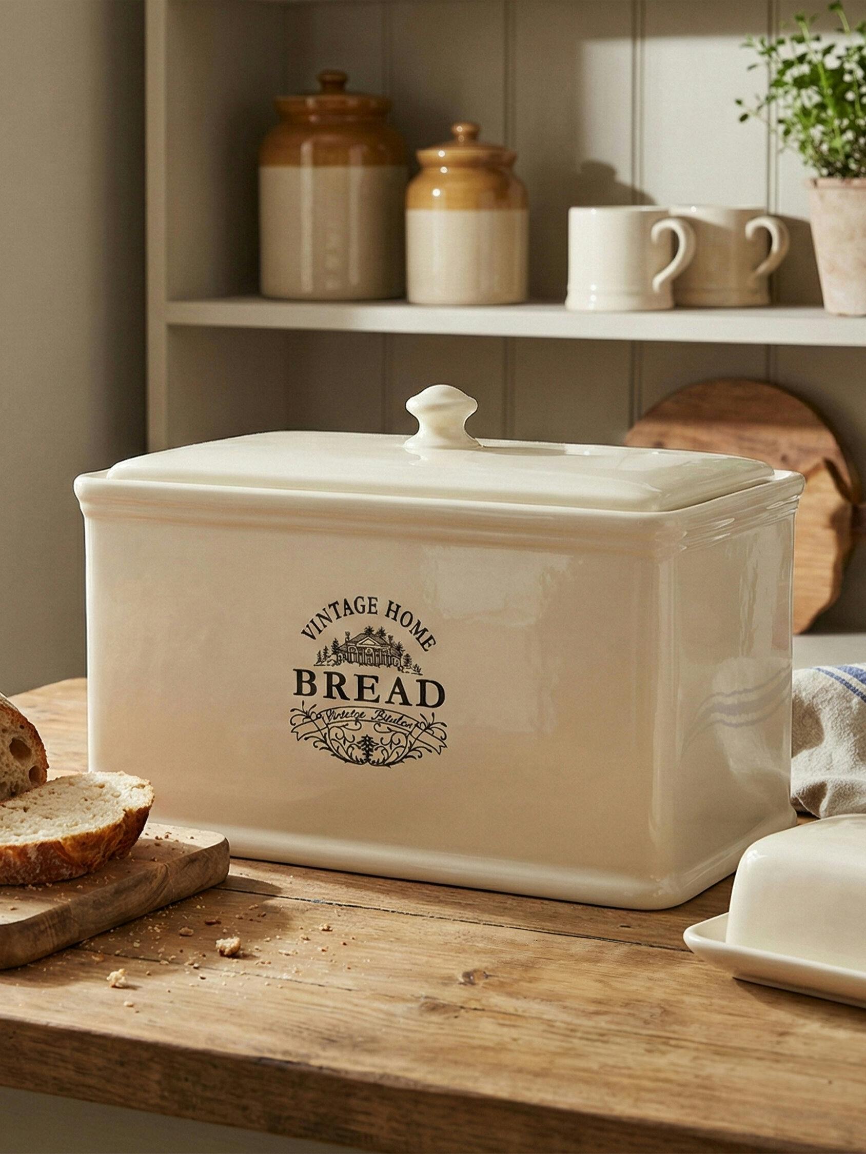 Premier Housewares Vintage Home Bread Crock Elegant Wording Detail Cream Ceramic - Image 5