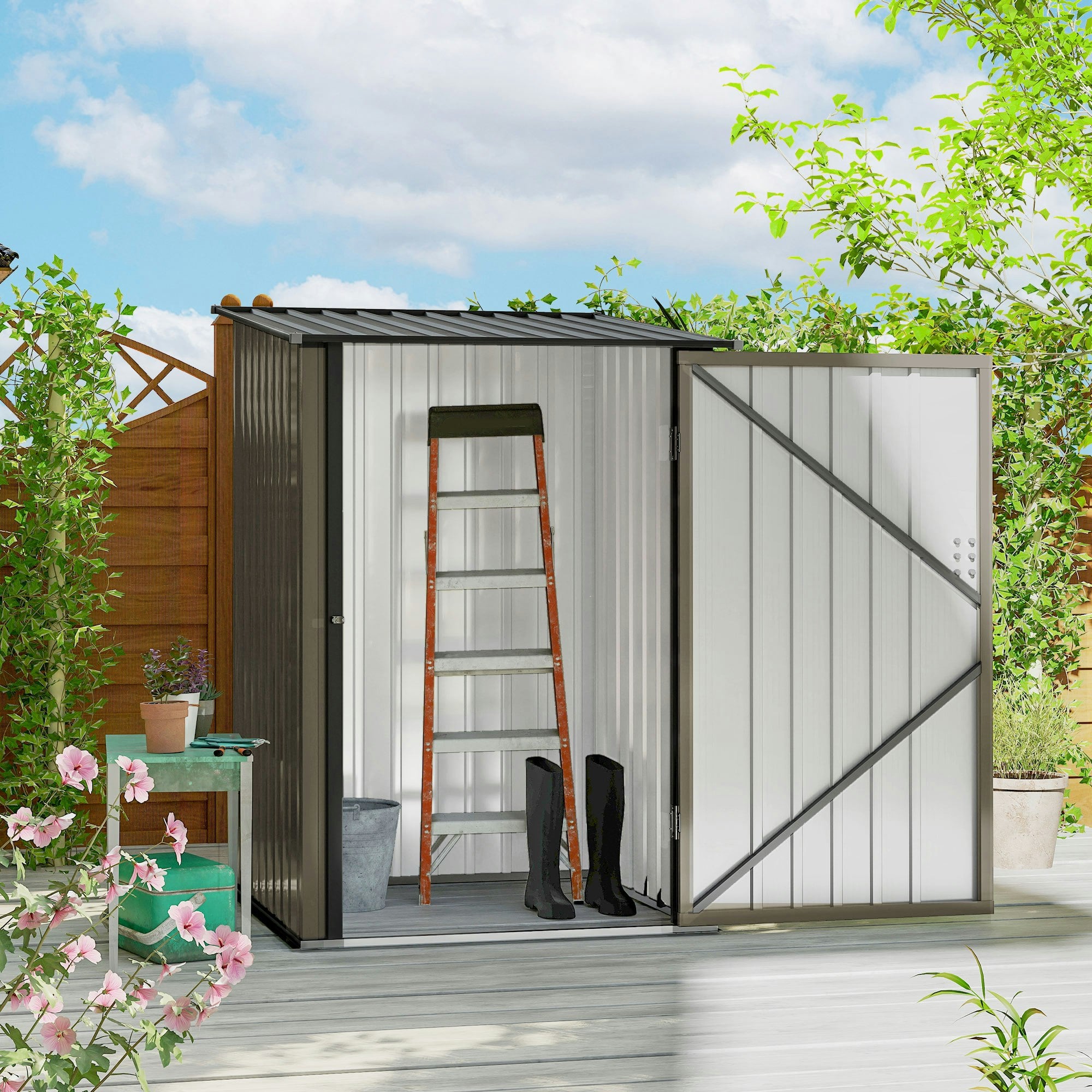 Rackhams 3.3Ft X 3.4Ft Outdoor Storage Shed Steel Garden Shed W/ Lockable Door