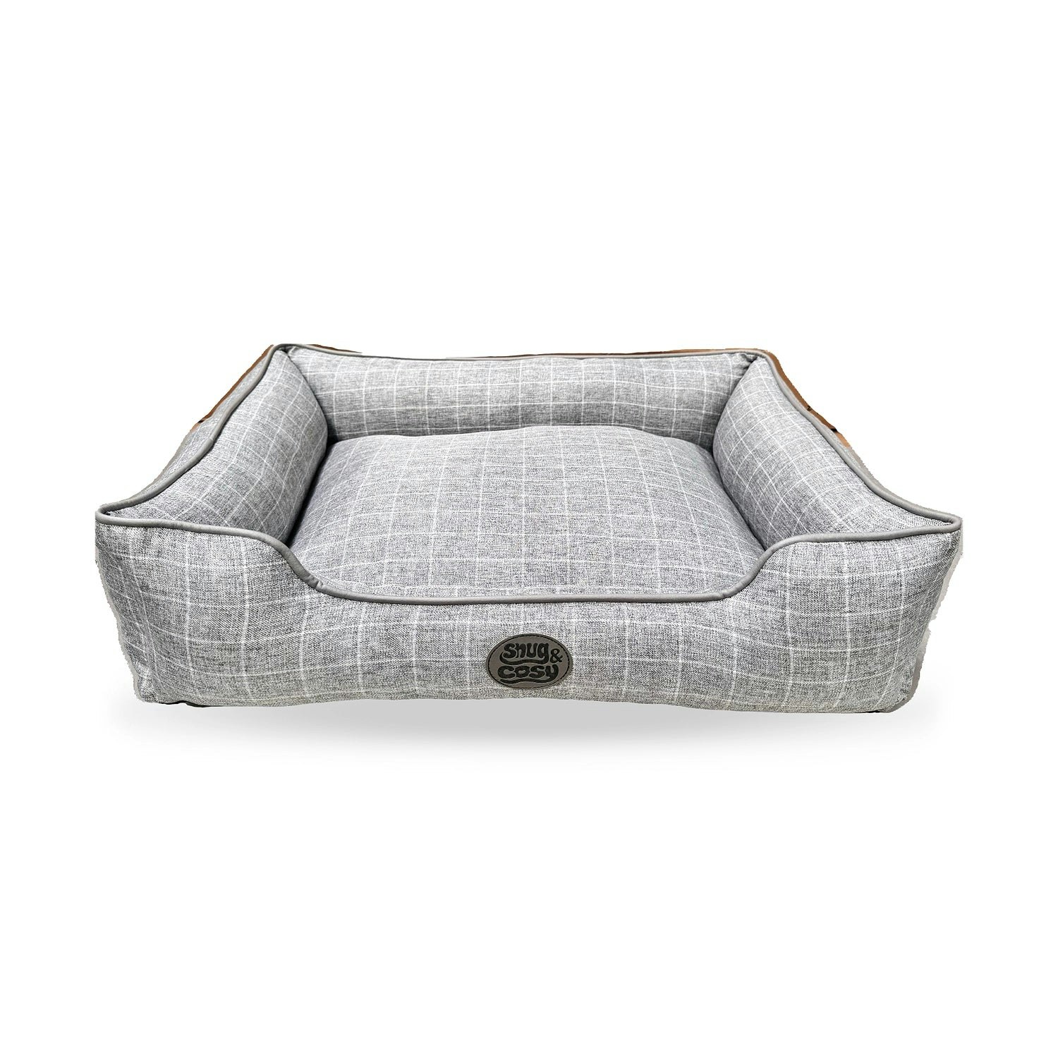 Snug And Cosy Pets Grey Square Check Bed - M- 76 Cm