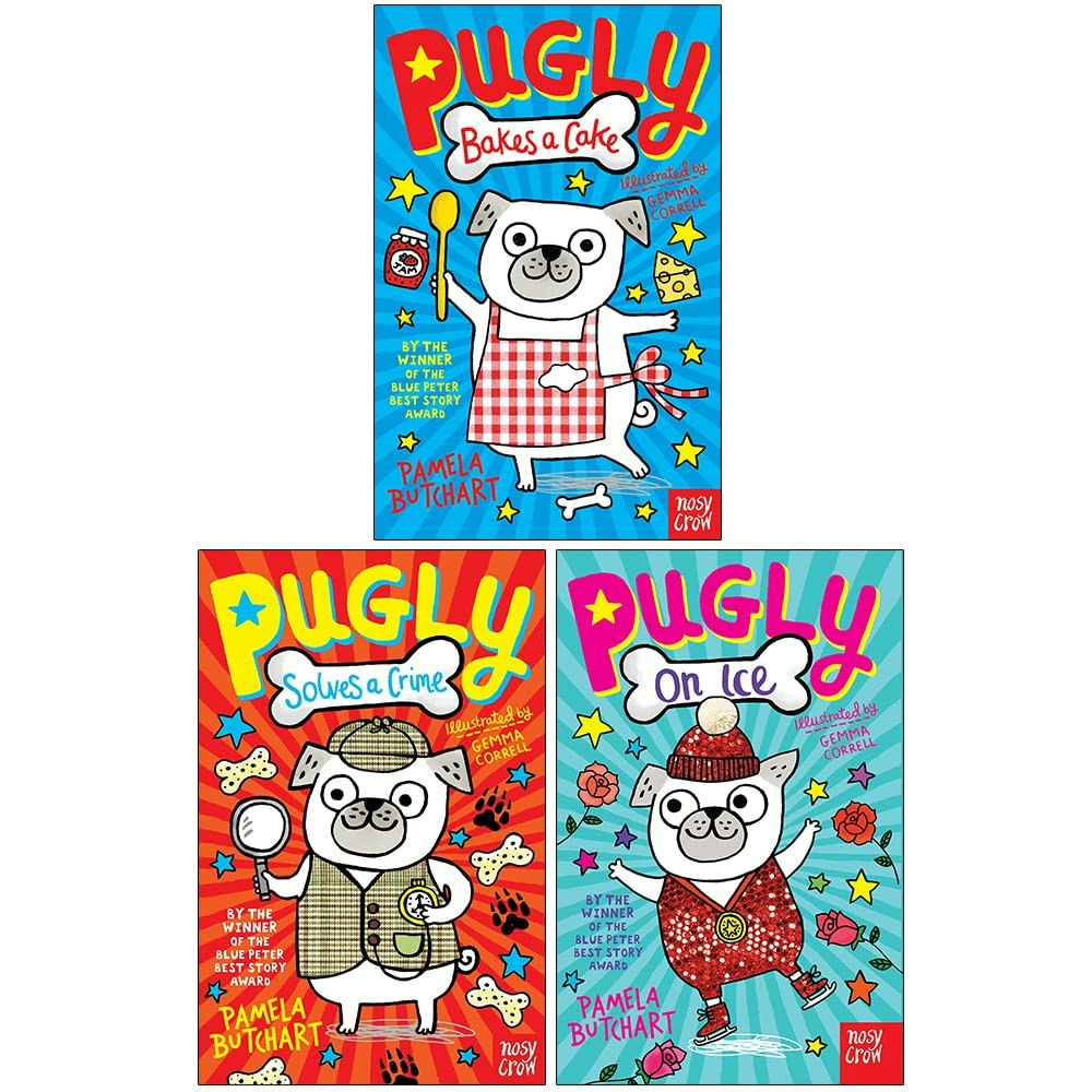 Nosy Crow Ltd Blue Ltd Pugly Pamela Butchart Book Set Pugly Bakes A Cake, Pugly Solves A Crime & Pugly On Ice Size 3