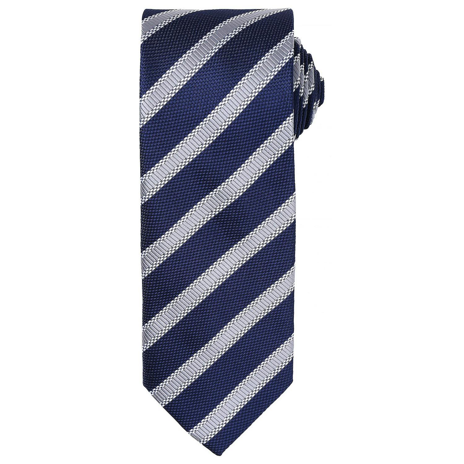Premier Mens Stripe Waffle Tie (Navy/Silver) - One Size - Image 2