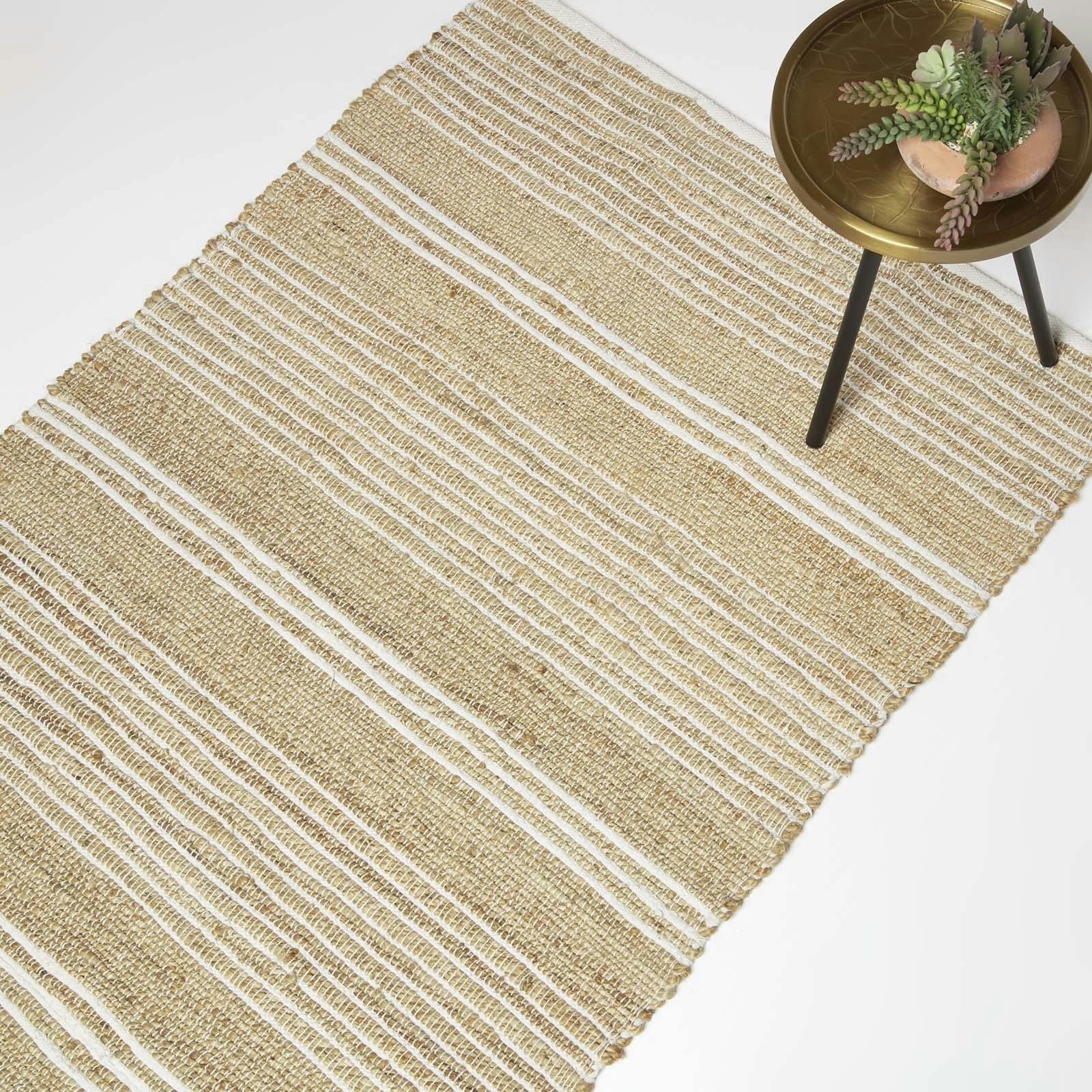 Homescapes White Arlyn Natural Striped Handwoven Jute Rug - 120 X 170 Cm