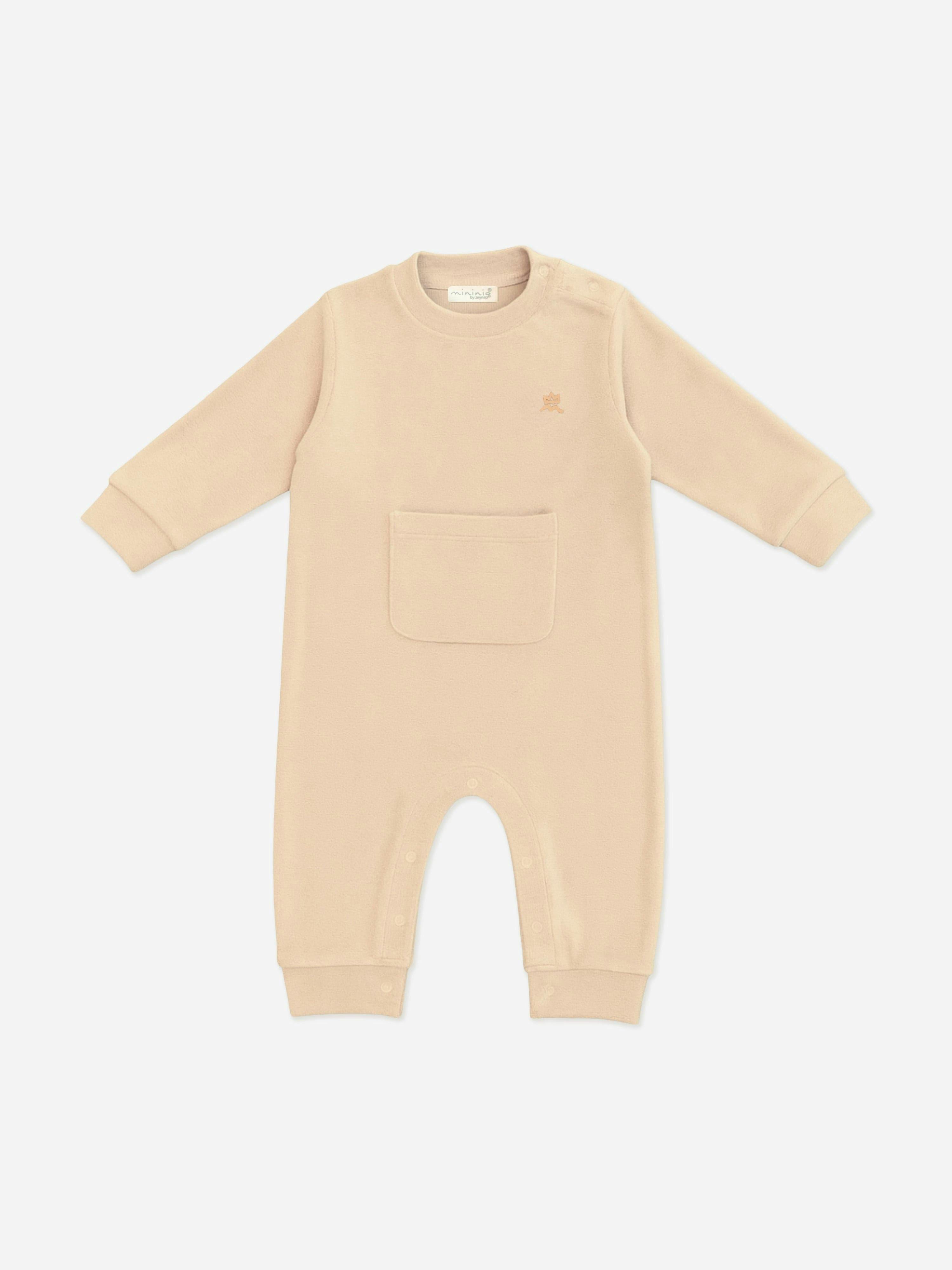 Mininio Unisex Infant Beige Baby Cotton Fleece Romper In - 9-12 Mths