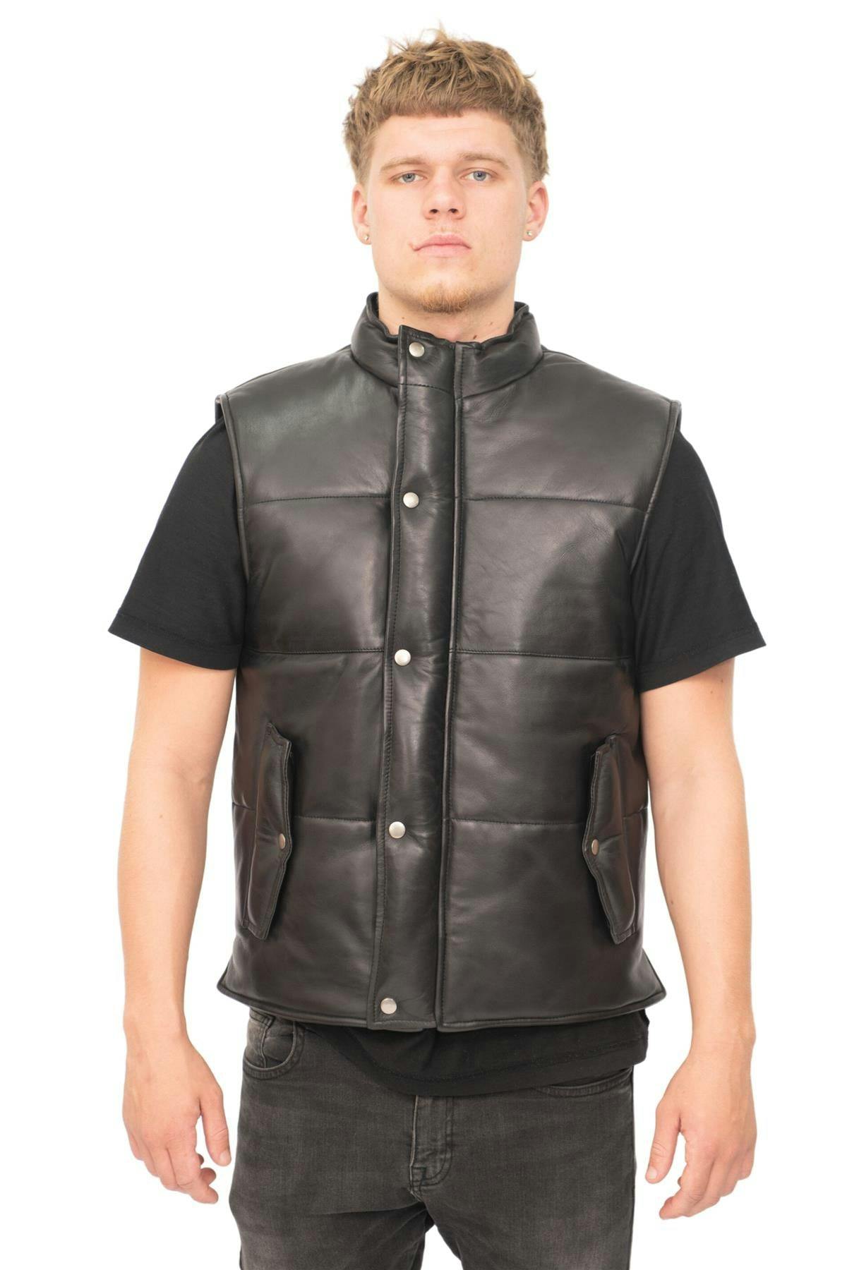 Infinity Leather Men's Black Classic Leather Puffer Waistcoat-Nottingham - Uk M | Eu 48 | Us 38