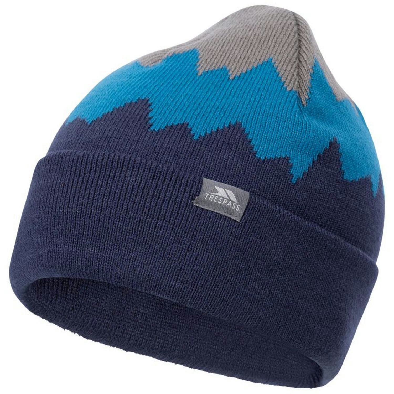 Trespass Men's Grey/Blue Cobbler Beanie - Storm /Bondi Blue/Navy - Storm /Bondi Blue/Navy - One Size