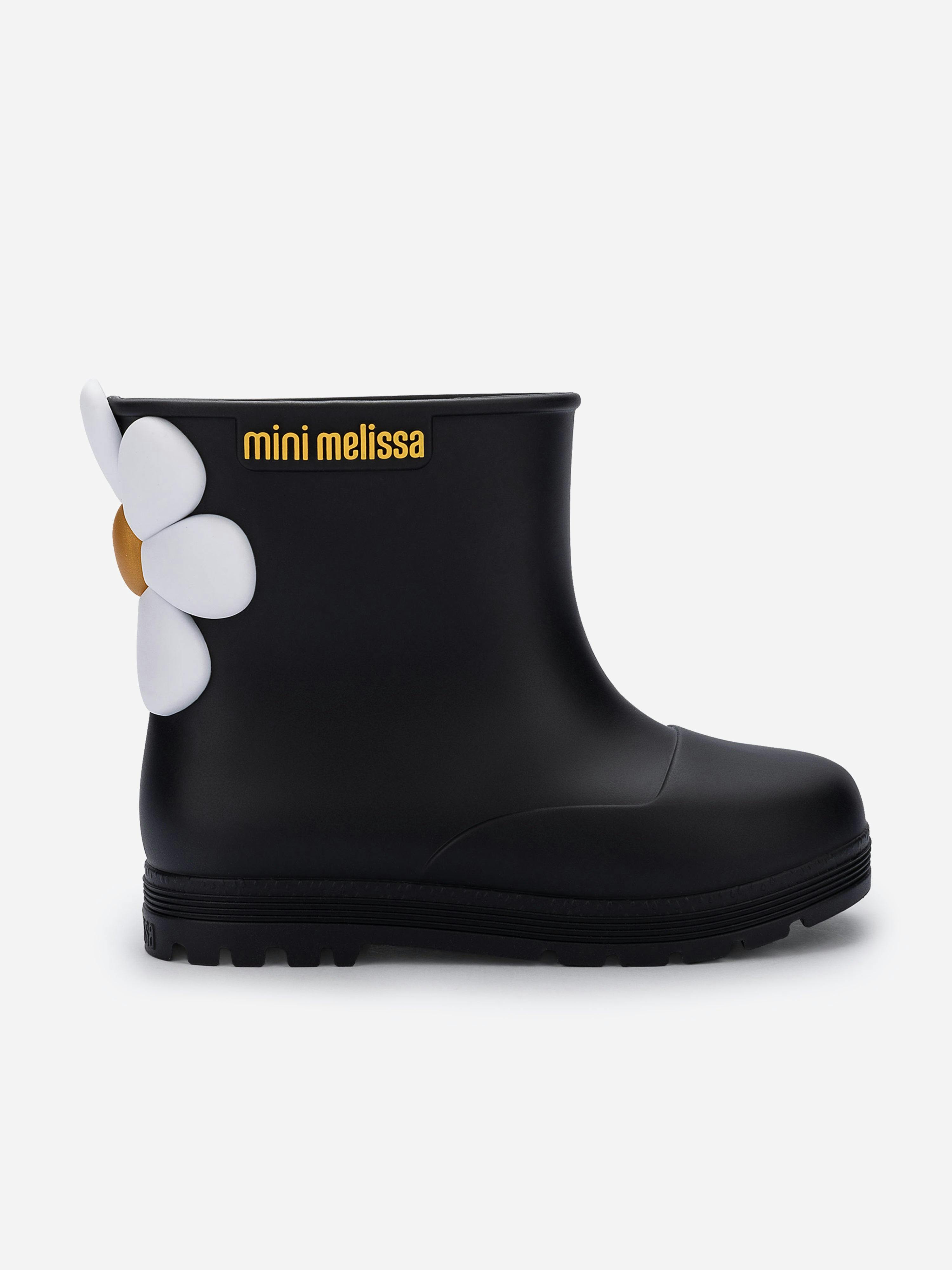 Mini Melissa Girls Black Bloomy Wellies In - Eu 21 Uk 5