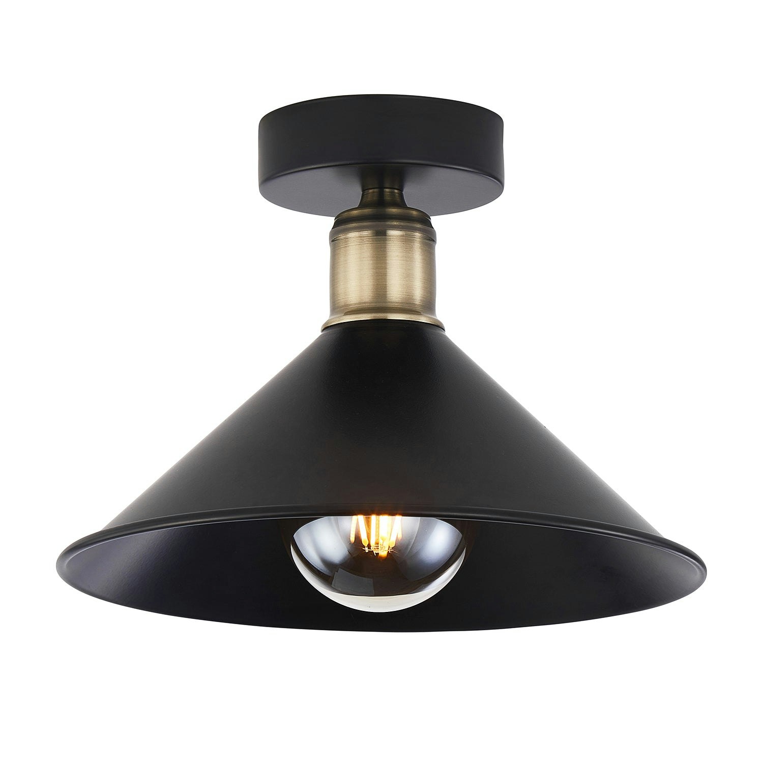 Happy Homewares Light/Black Modern Industrial Semi Flush Ceiling In Matte And Antique Brass 19Cm