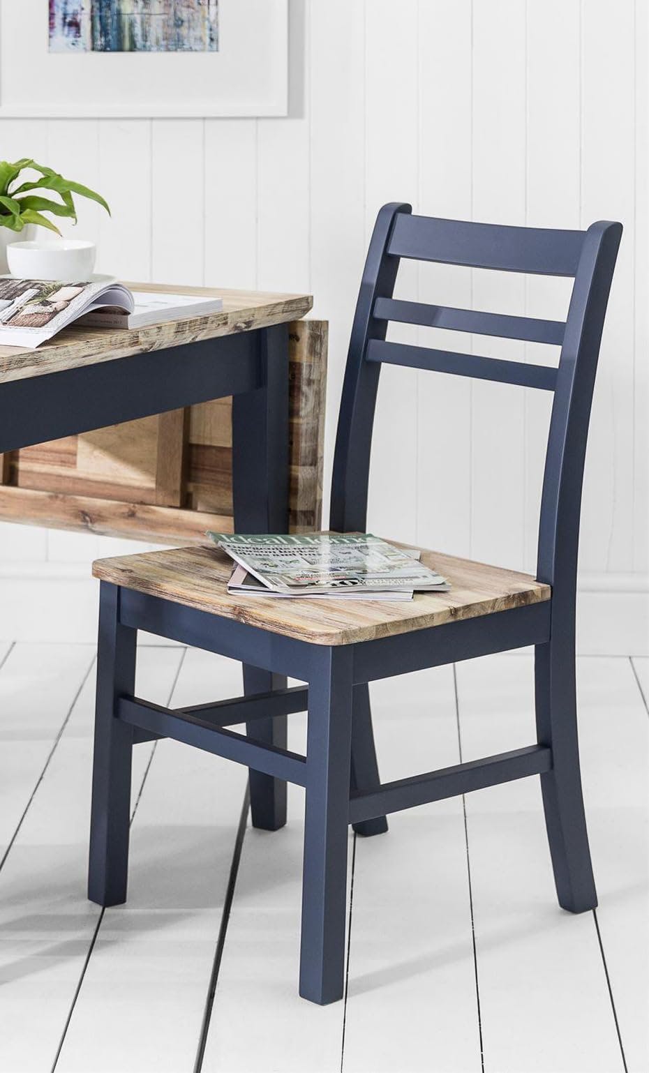 Statement Furniture Blue Florence Wooden Chair Country Style With Acacia Wood Seat - Navy