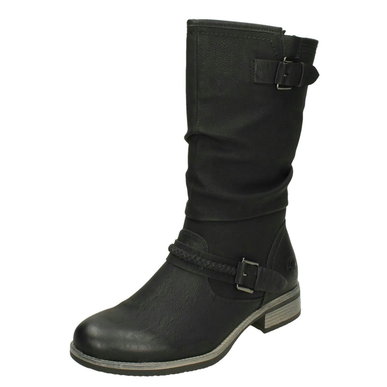 Rieker Women's Black Fleece Lined Calf High Boots 98860 - Uk 6