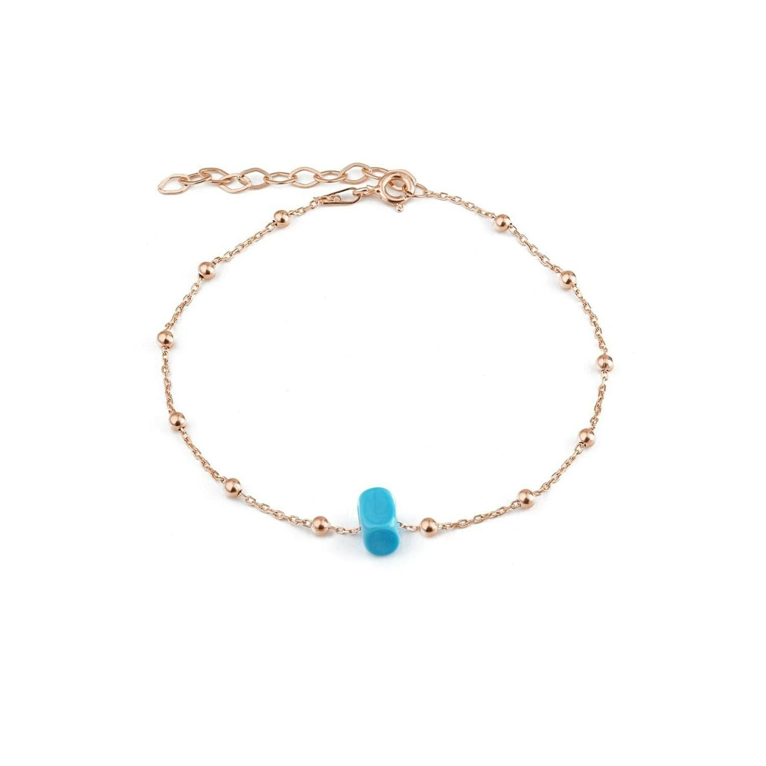 Spero London Silver/Turquoise/Gold Sterling Beaded Satellite Chain Bracelet With Gemstone - Rose - Rose