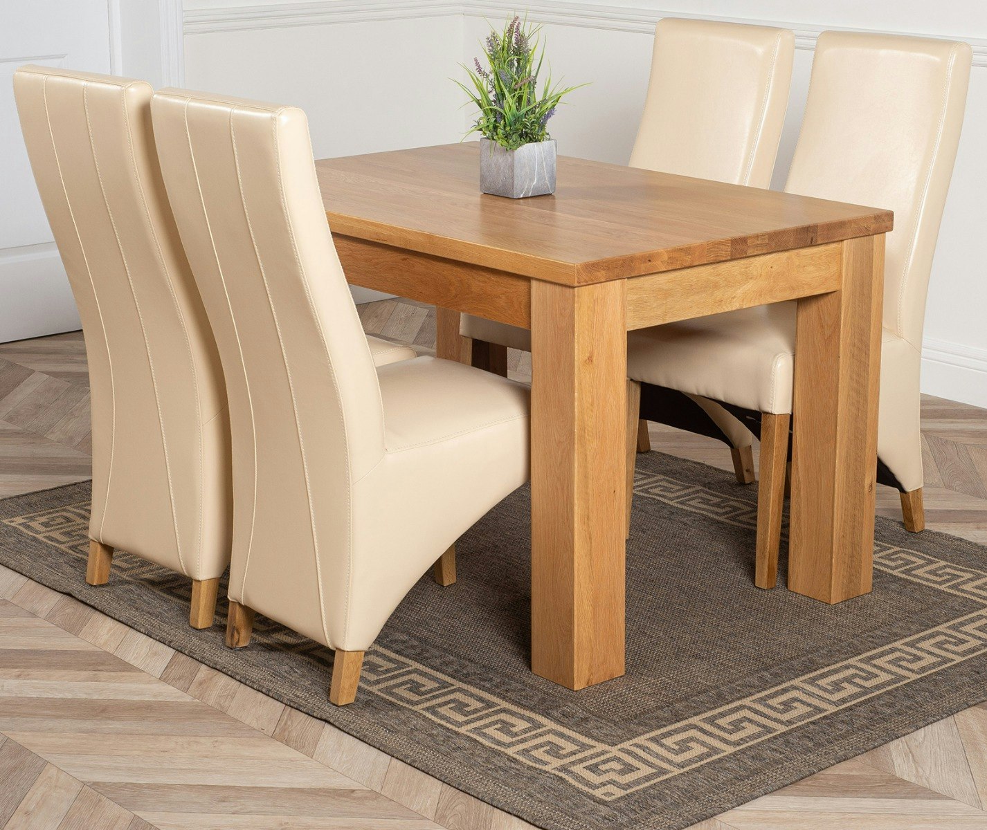 Rackhams Ivory Dakota Small Oak Dining Table With Lola Leather Chairs - 4 Chairs