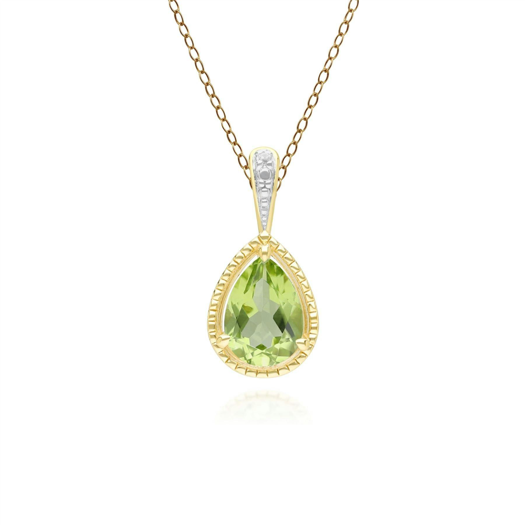 Gemondo Yellow/Gold Classic Pear Peridot & Diamond Pendant Necklace In 9Ct