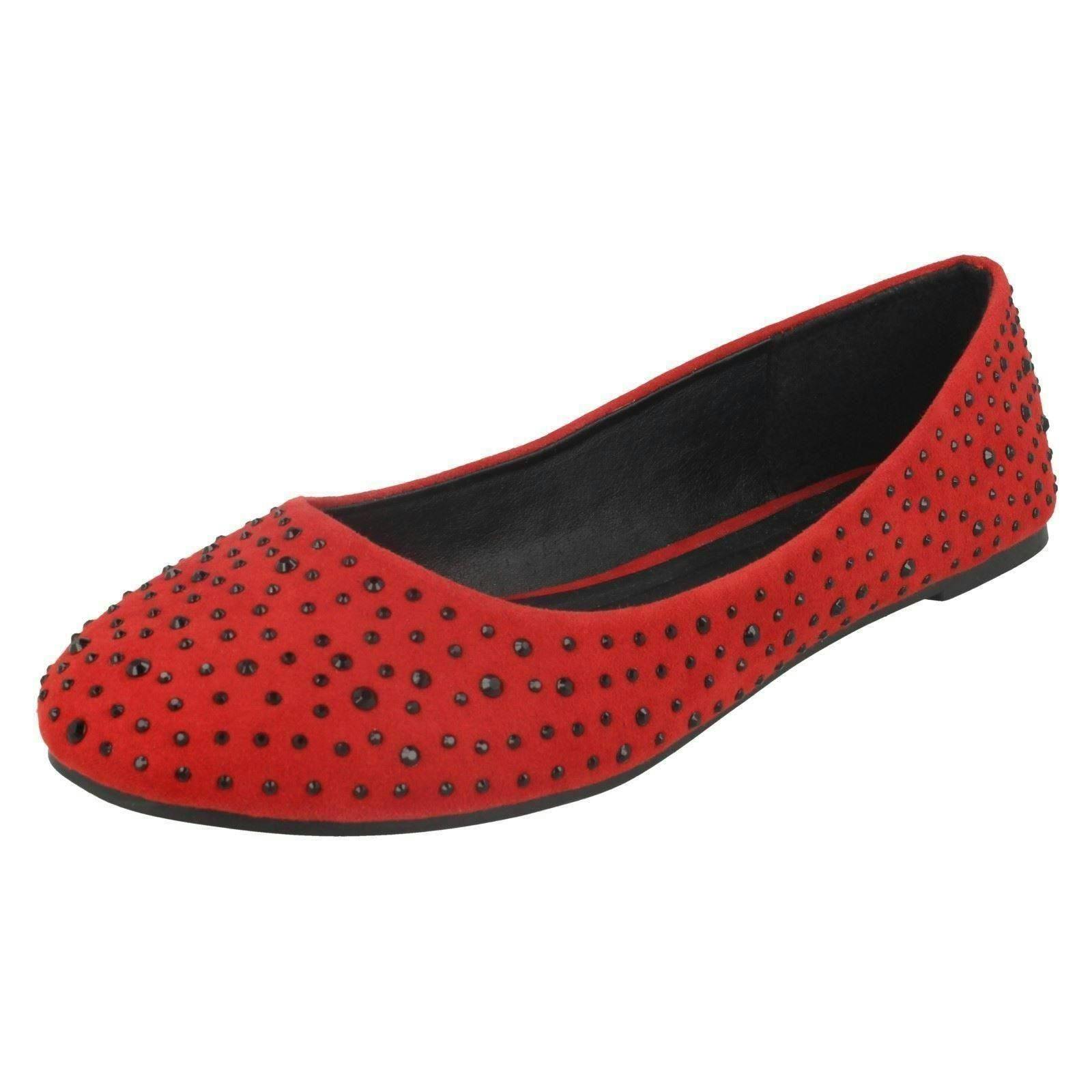 Spot On Women's Red Flat Diamante Ballerinas - Uk 6