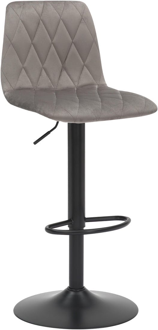 Rackhams Black/Grey Verona Velvet Kitchen Bar Stools, Matt Stem & Base, Height Adjustable Gas Lift With Backrest, Breakfast Bar Stool