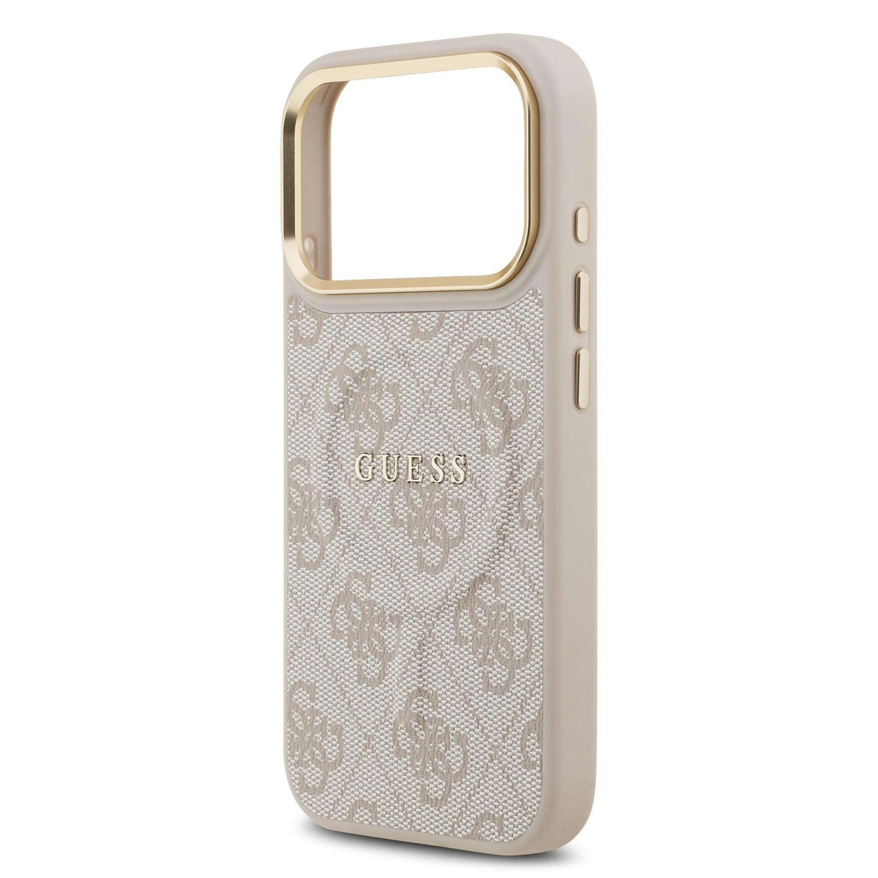 Guess Gold/Pink Pu Leather 4G Frame Case With Magsafe For Iphone 17 Pro 6.3" - Guhmp17lp4msegcw