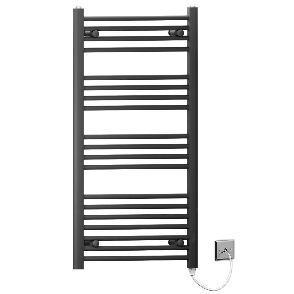 Myhomeware Black 600 X 1000Mm Flat Electric Pre-Filled Heated Towel Rail Radiator For Bathroom Designer Standard Element