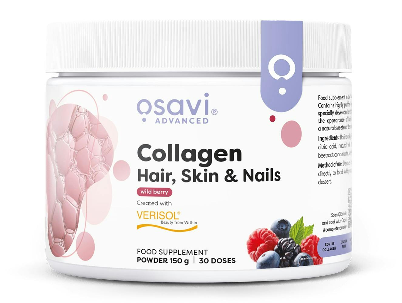 Osavi Collagen Hair, Skin & Nails – 150 g Powder | 30 Doses | Wild Berry Flavor | VERISOL® Collagen Peptides for Hair Thickness, Skin Elasticity & Nail Strength | Reduces Wrinkles & Cellulite - Image 5