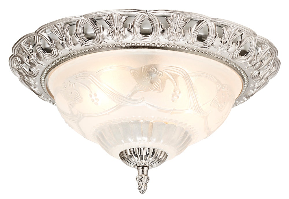 Rackhams Light Traditional Satin Nickel And Floral Glass Flush Ceiling