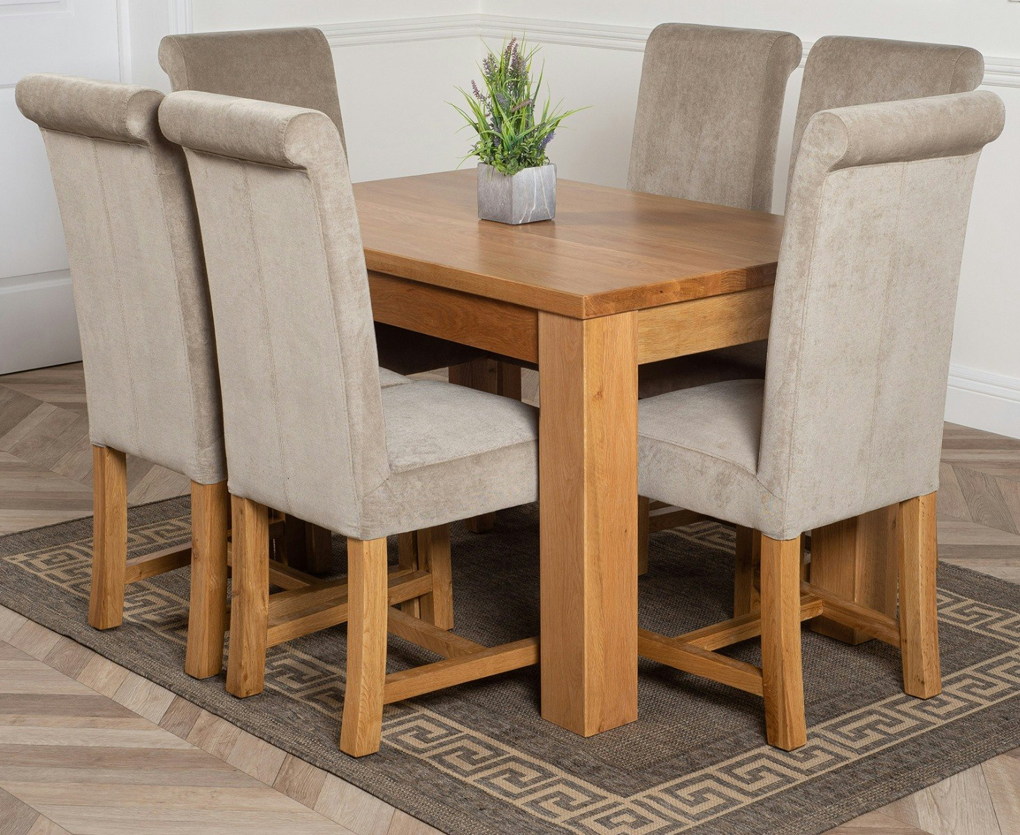 That's Furniture Grey Dakota Small Oak Dining Table With Washington Fabric Chairs - 6 Chairs
