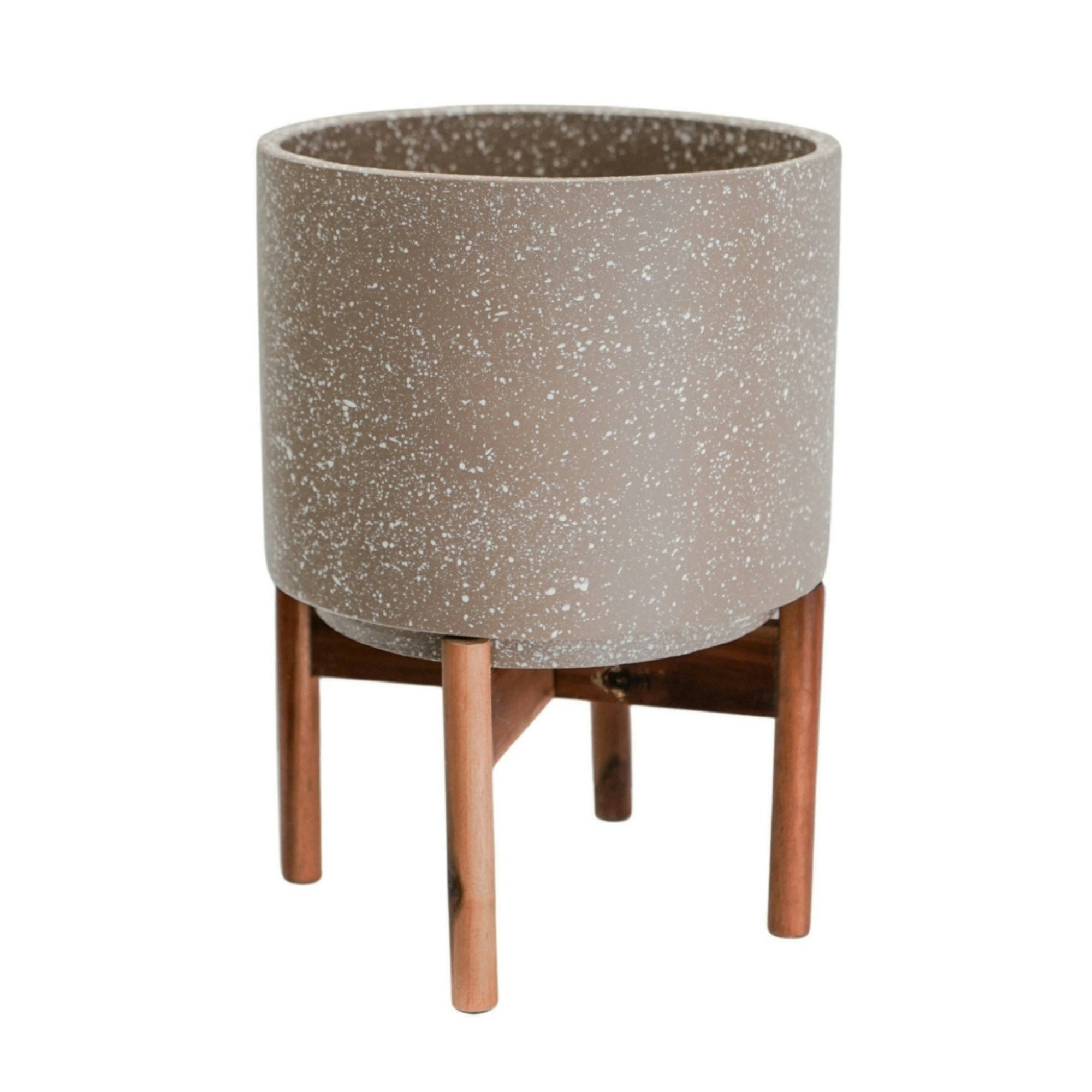 Rackhams Ivory/Light Valetta Speckled Planter With Stand - Caramel - Large