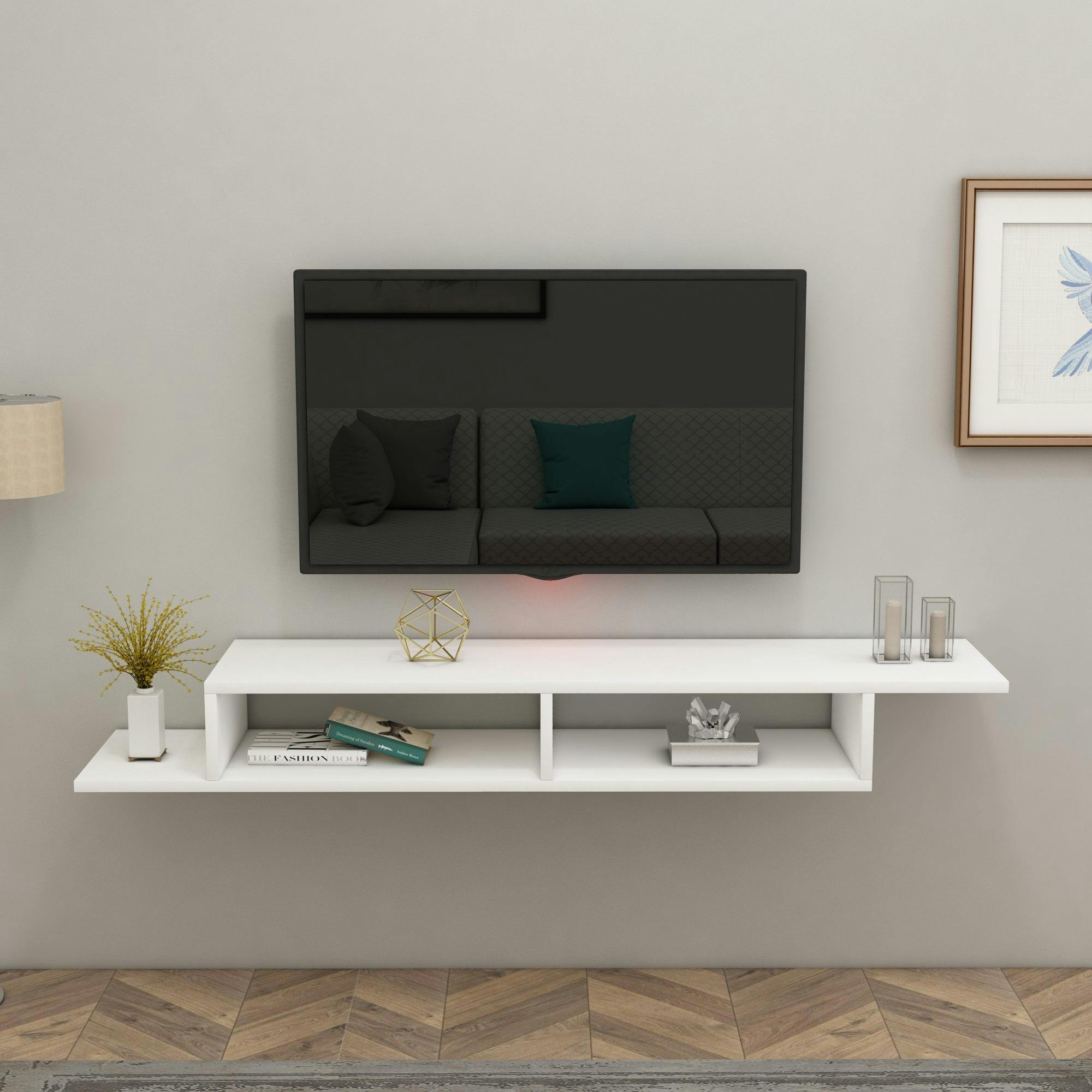 Rackhams White Floating Tv Stand With Shelves Eldon