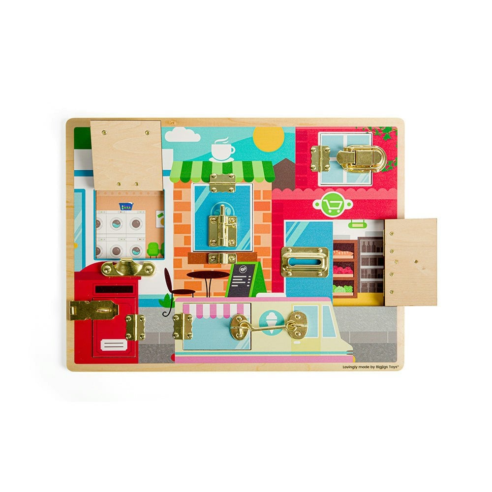 Bigjigs Toys Cream Wooden Latches & Catches Board - Montessori Toy