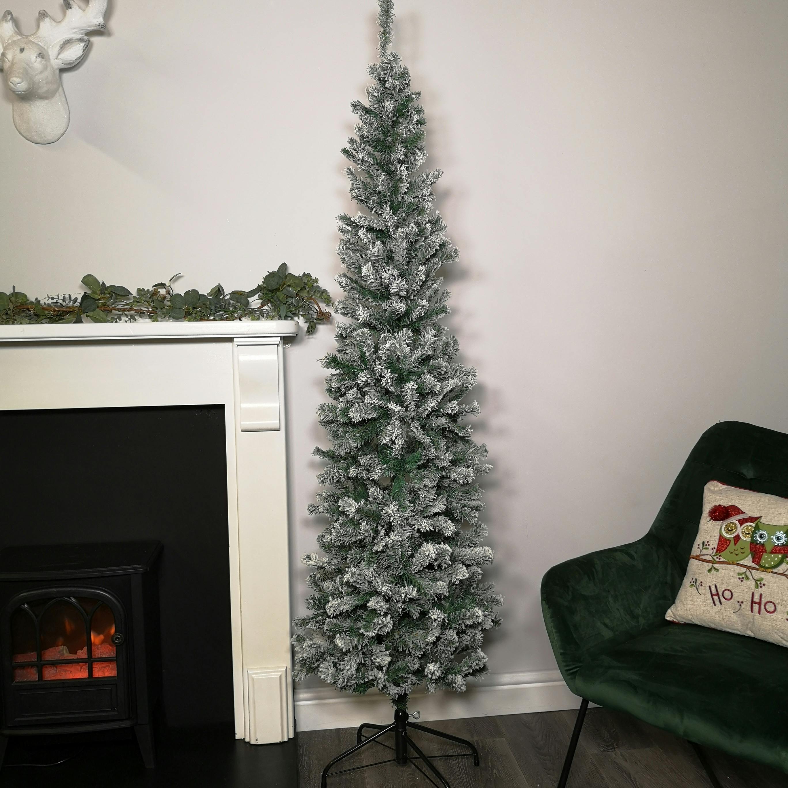 Rackhams Green 6.5Ft (2M) Premier Snow Flocked Pvc Spruce Pine Slim Christmas Tree In