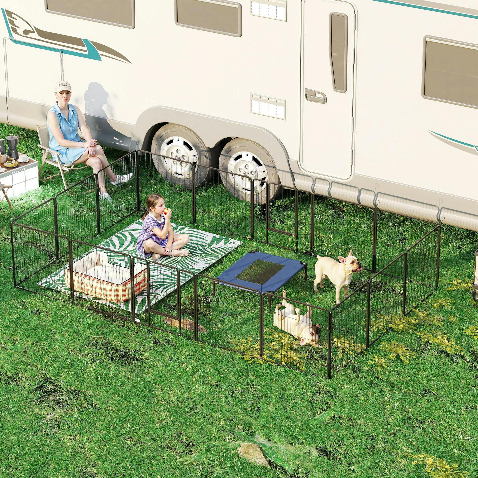Pawhut 16 Panels Heavy Duty Puppy Play Pen For Small, Medium Dogs 80Hcm