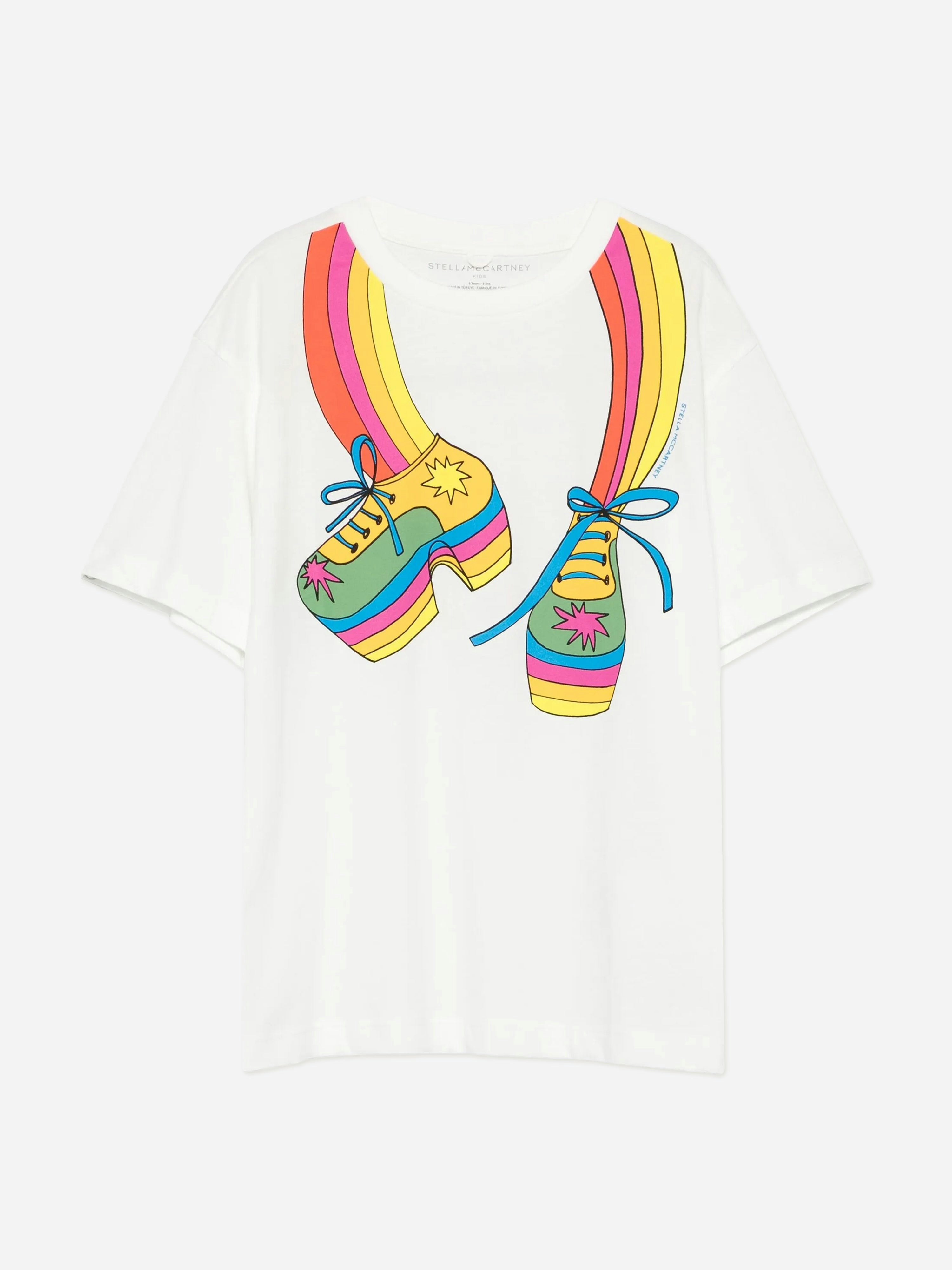 Stella Mccartney Kids Girls Ivory Stella Mccartney Rainbow Shoes T-Shirt In - 4 Yrs