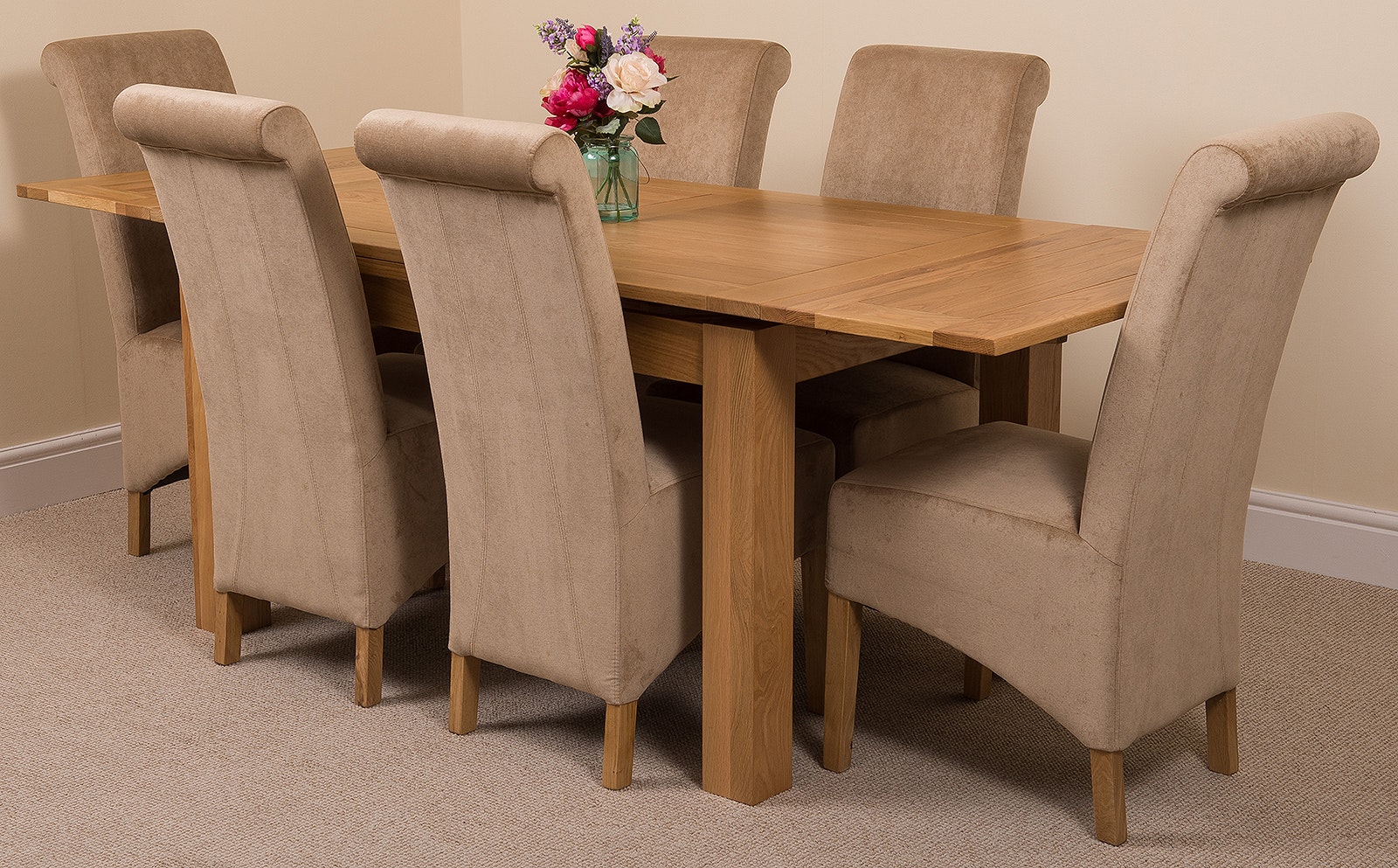 Rackhams Beige Richmond Oak Extendable Dining Table With Montana Fabric Chairs - 6 Chairs Medium