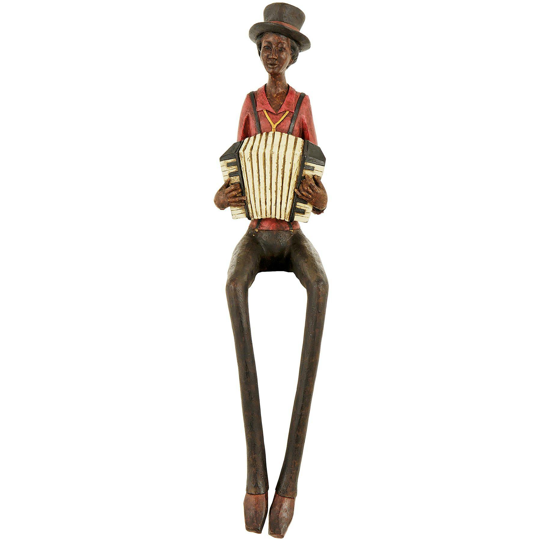 Hill Interiors Brown/Red Sitting Jazz Band Accordionist - One Size - 100% Resin