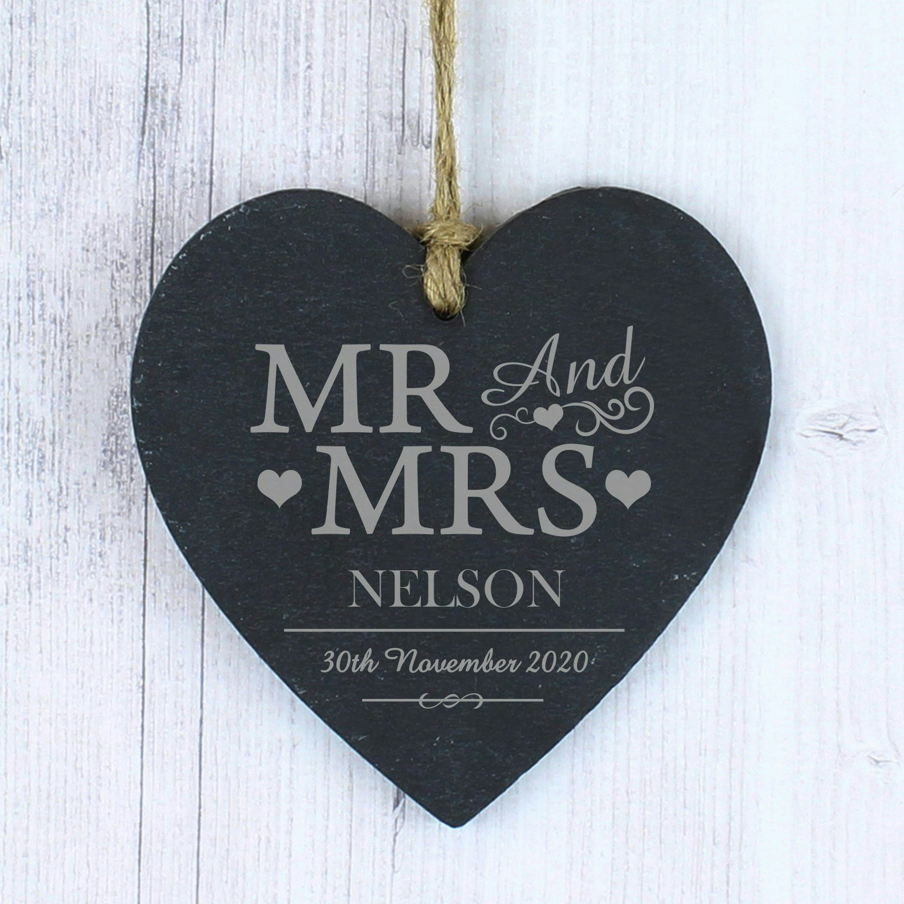 Personalised Memento Company Gold Personalised Mr & Mrs Slate Heart Decoration