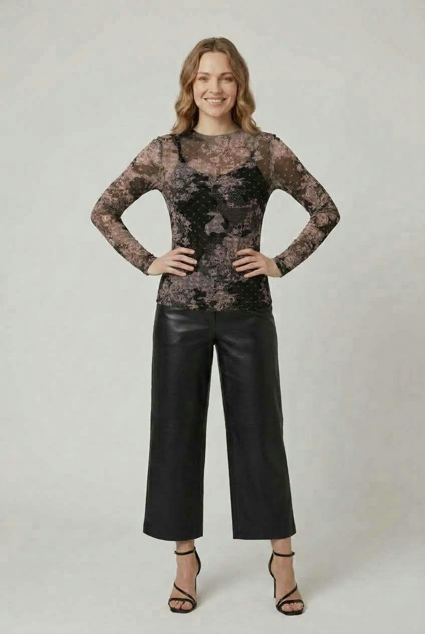 Izabel London Black Printed Slim Fit Long Sleeve Top - 8