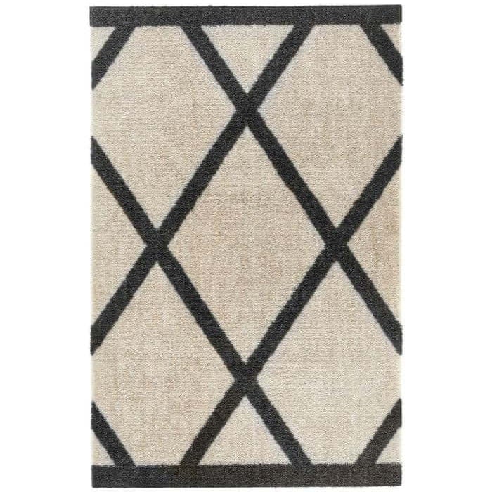 The Rugs Black/Cream Geometric Washable Border Geo Mat And Runner - 50X75 Cm