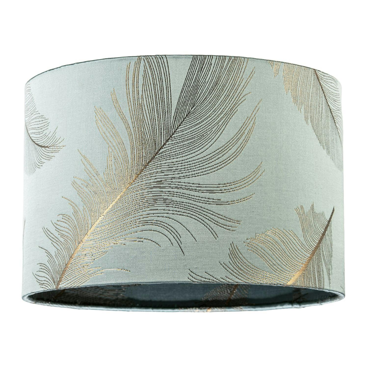 Happy Homewares Gold Dusty Duck Egg Cotton Jacquard Lamp Shade With Foil Fern Design