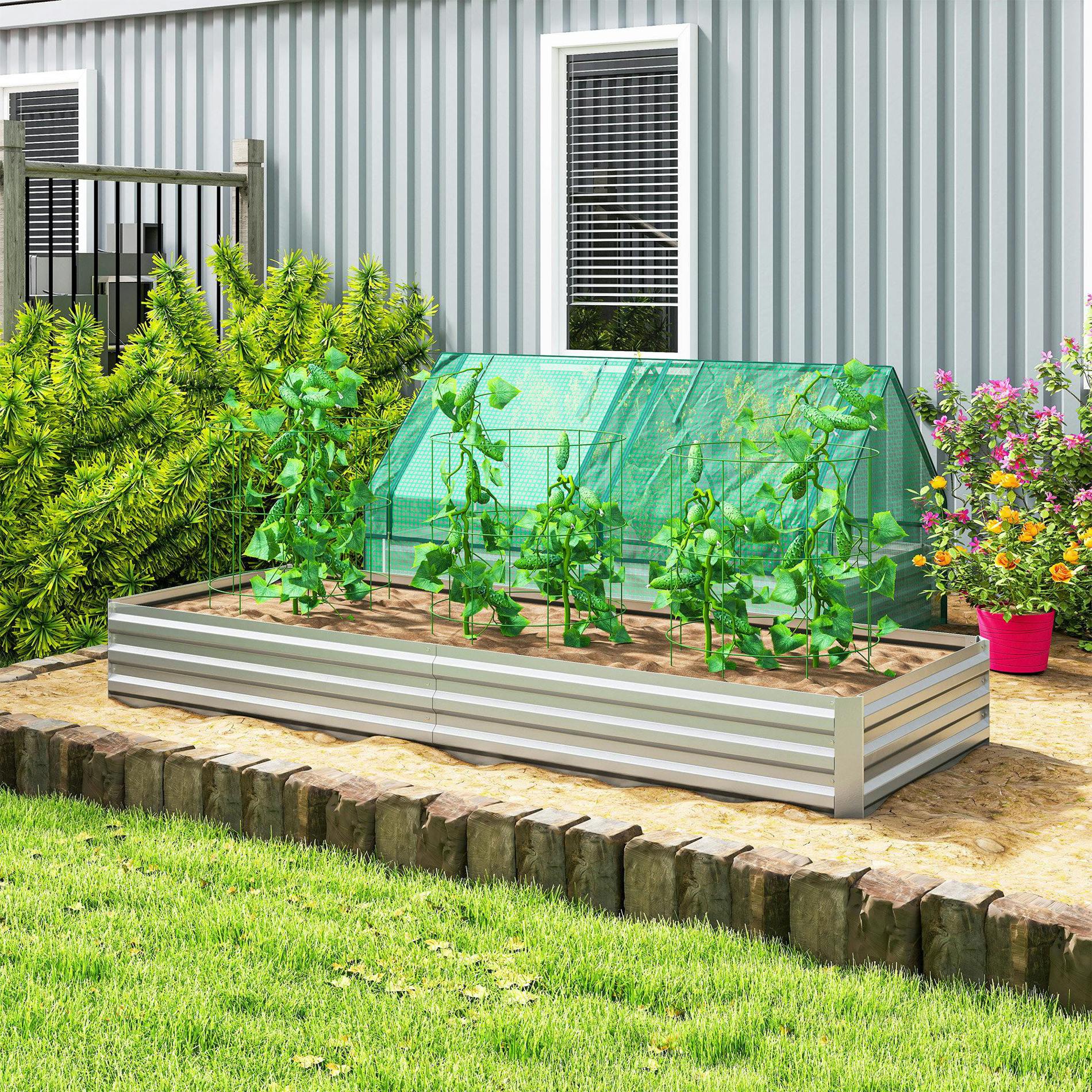 Outsunny Silver Galvanised Raised Garden Bed Metal Planter Box,