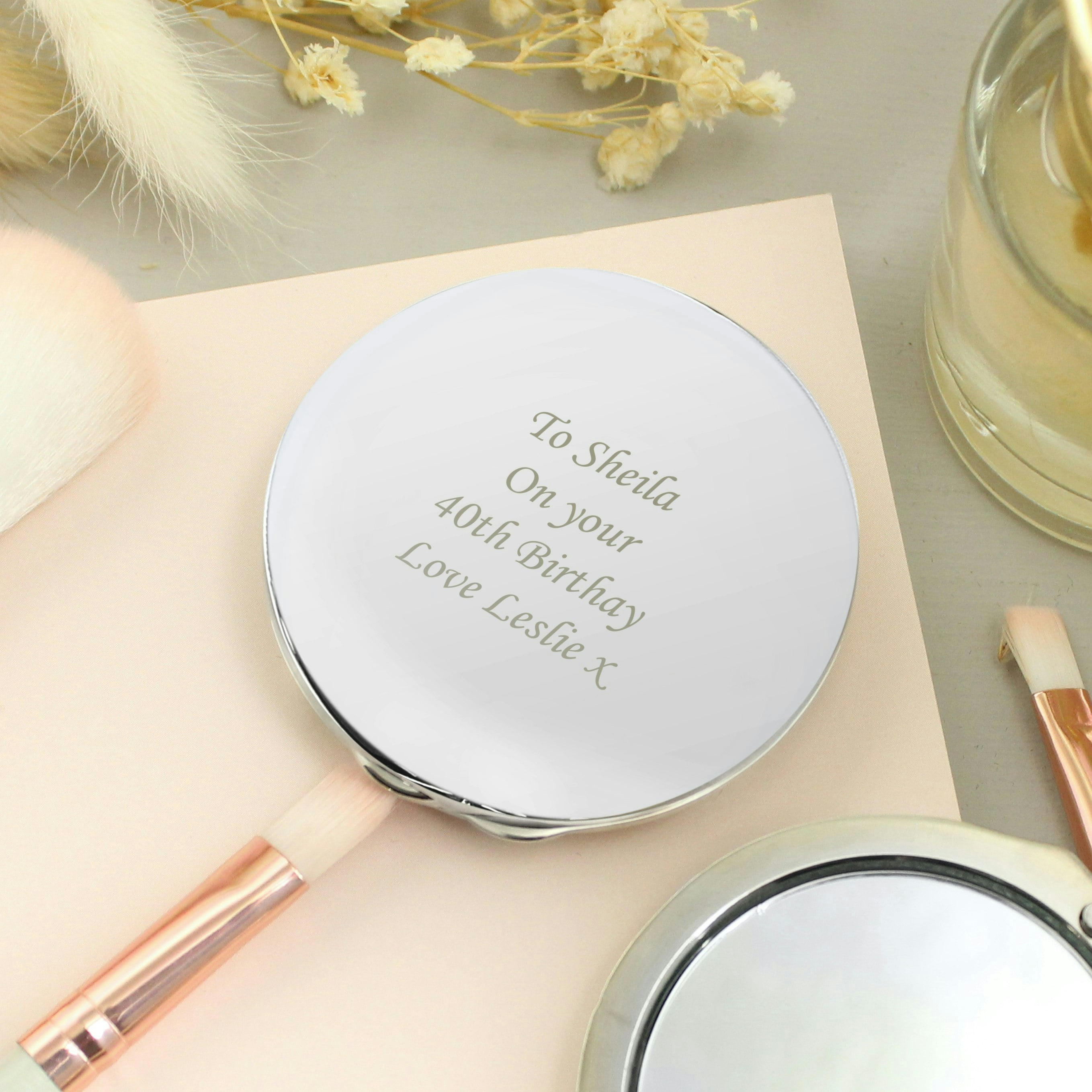 Personalised Memento Company Silver Personalised Round Compact Mirror