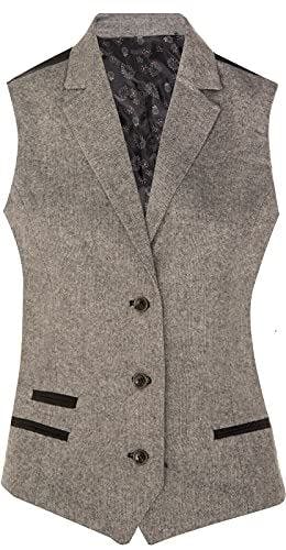 Truclothing Women's Light/Grey Tweed 1920S Herringbone Waistcoat - Uk S/10 | Eu 36 | Us 6
