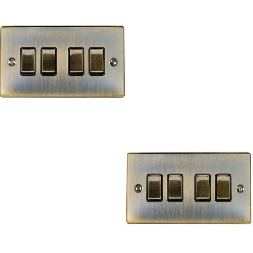 Rackhams Light/Black Pack 4 Gang Quad Switch Antique Brass Way 10A Trim Size 2