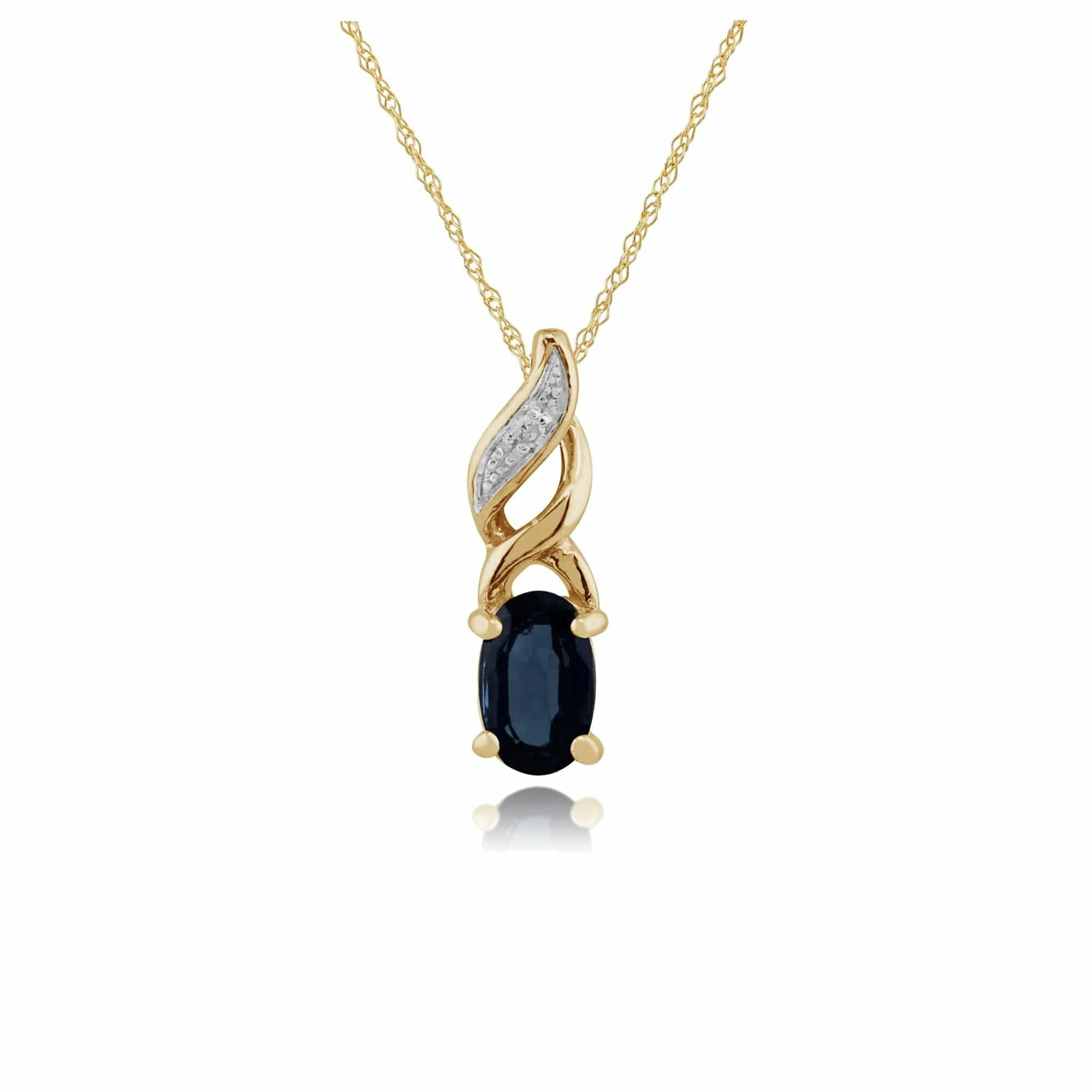 Gemondo Yellow/Gold Classic Oval Sapphire & Diamond Pendant In 9Ct - 9Ct 0.33Ct Sapphire & Diamond Pendant On 45Cm Chain