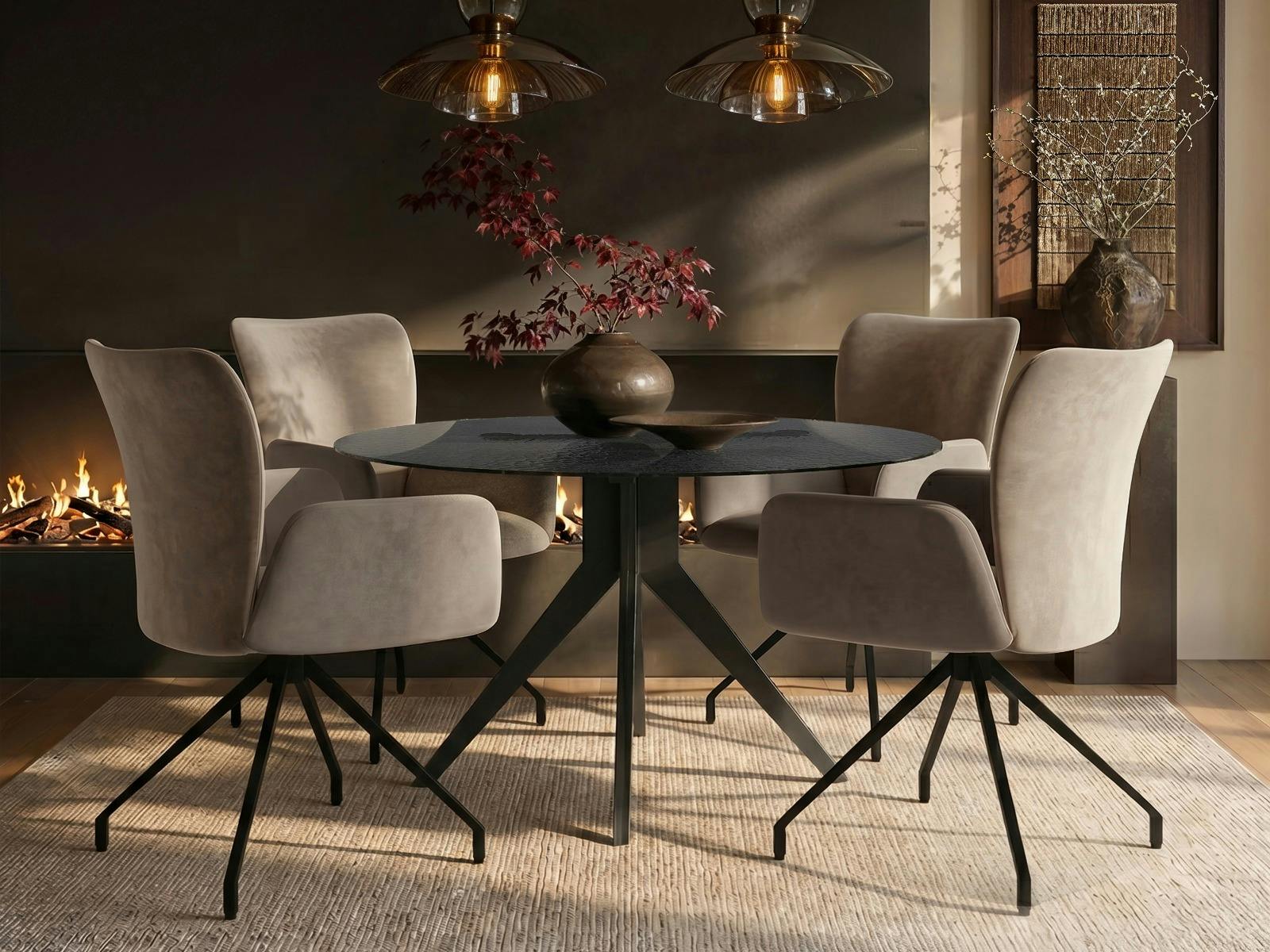 B&Q - Emil Black Round Glass Dining Table With Kora Chairs Set - Image 2